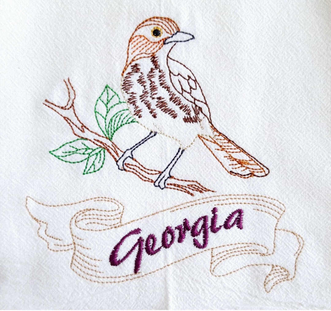 Georgia State Bird Brown Thrasher OR State Flower Cherokee Rose Flour Sack Towels