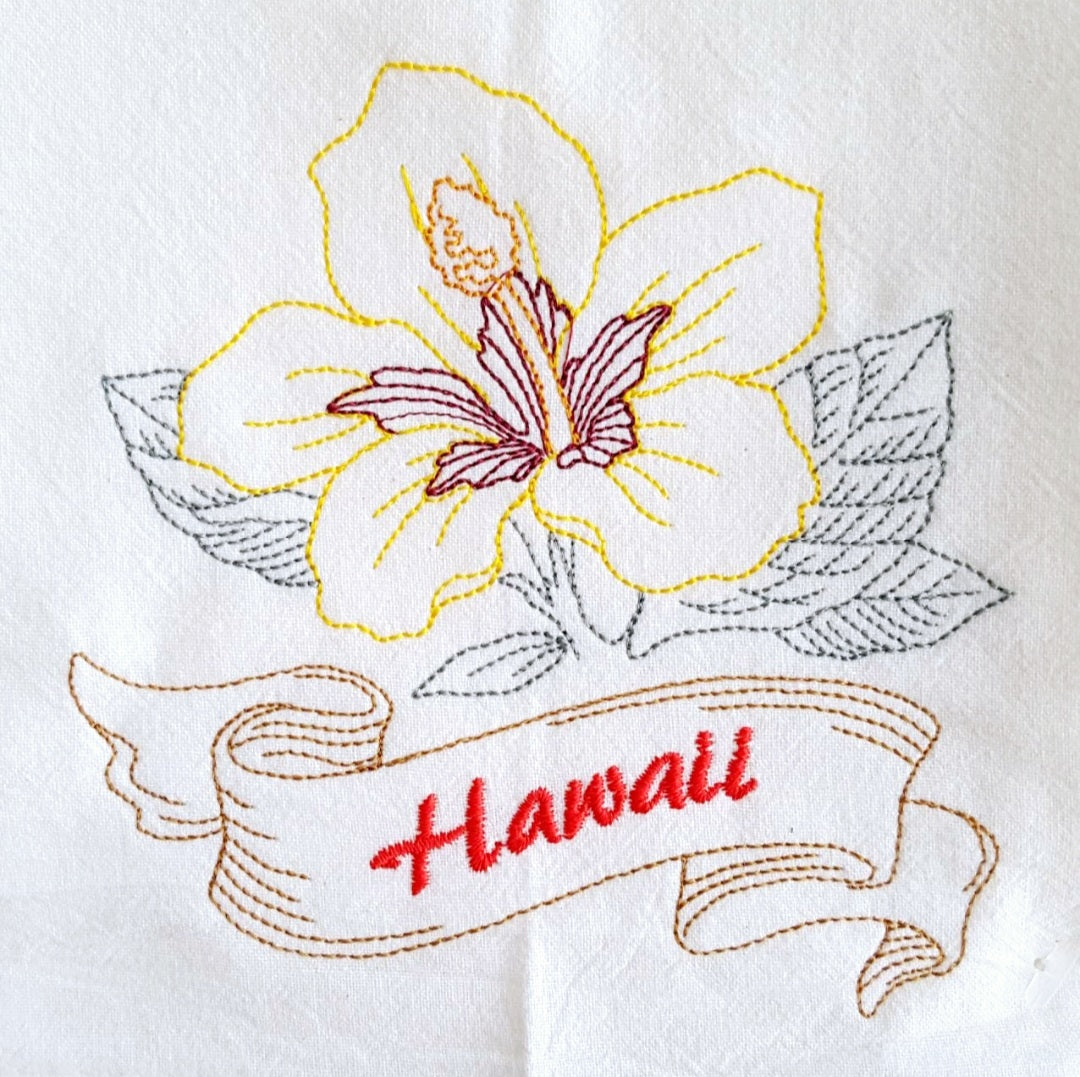 Hawaii State Bird Nene OR State Flower Hibiscus Machine Embroidered Flour Sack Dish Towels