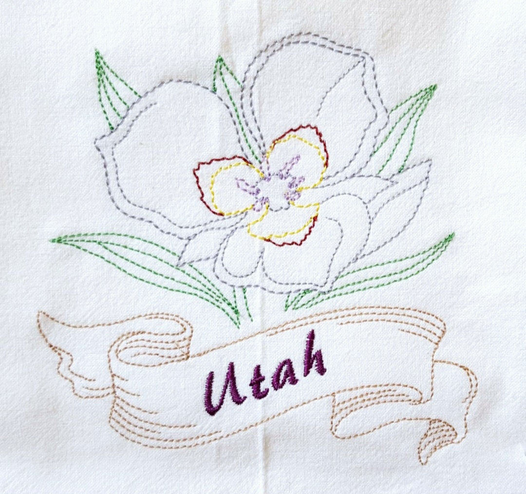 Utah State Bird California Gull OR State Flower Sego Lily Machine Embroidered Flour Sack Dish Towels