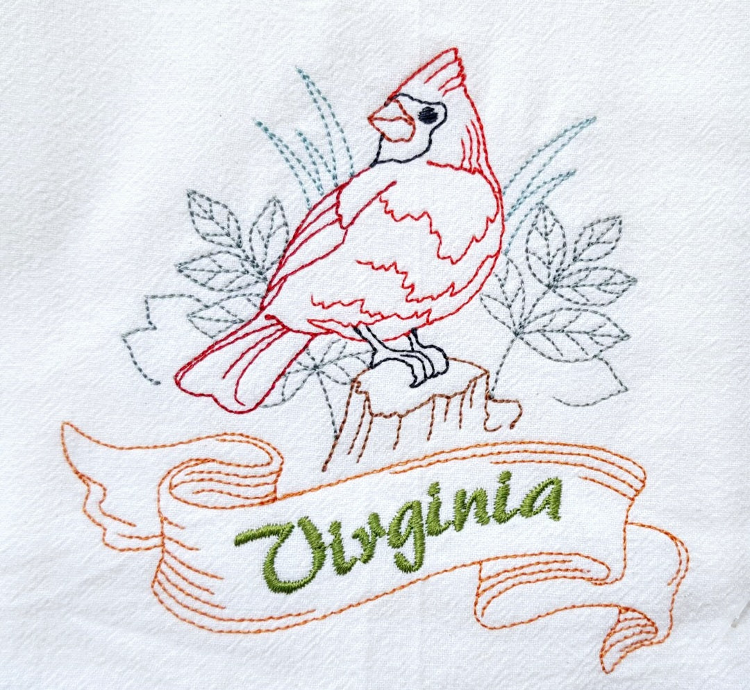 Virginia State Bird Cardinal OR State Flower Dogwood Machine Embroidered Flour Sack Dish Towels