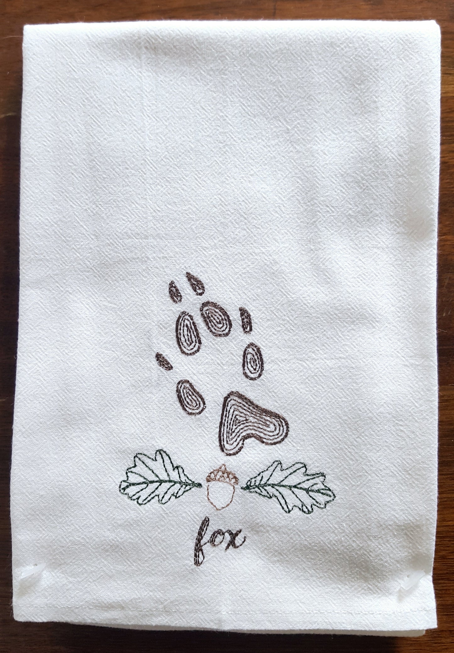 Animal Tracks Machine Embroidered Flour Sack Dish Towel