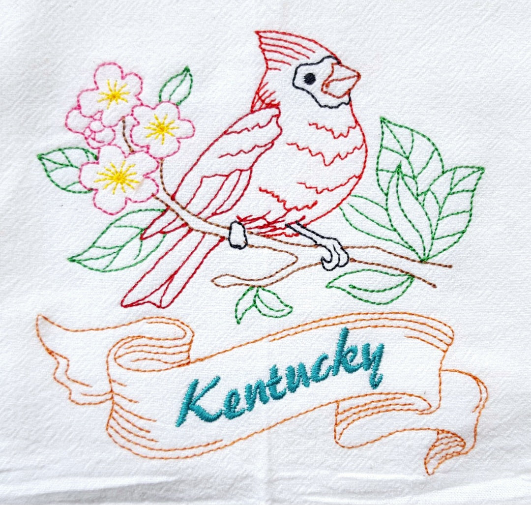 Kentucky State Bird Cardinal OR State Flower Goldenrod Machine Embroidered Flour Sack Dish Towel