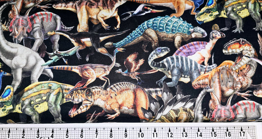 Blank Quilting Packed Dinosaurs on Black 3379 Fabric by the Yard//Piece