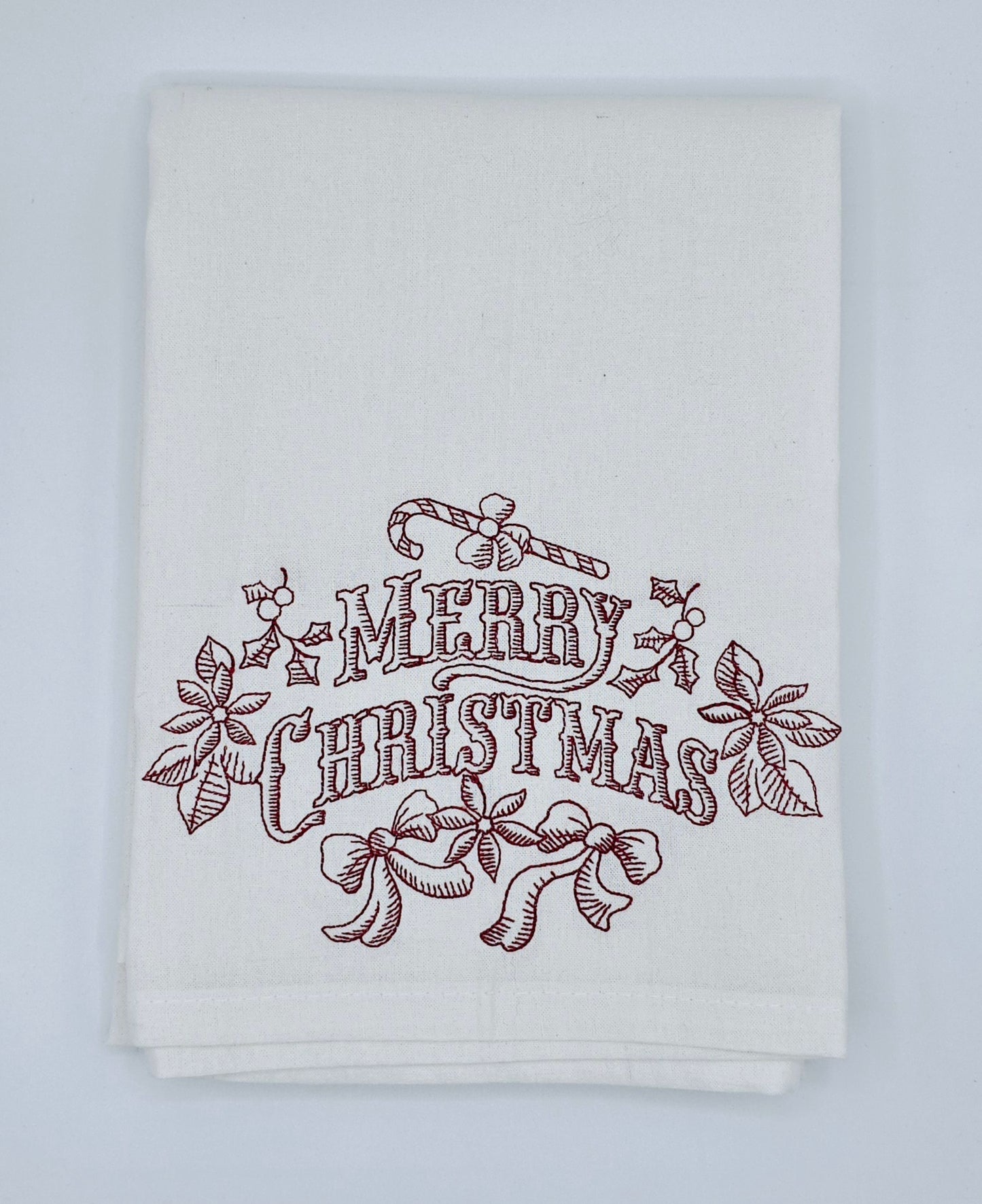 Merry Christmas Machine Embroidered Flour Sack Dish Towel