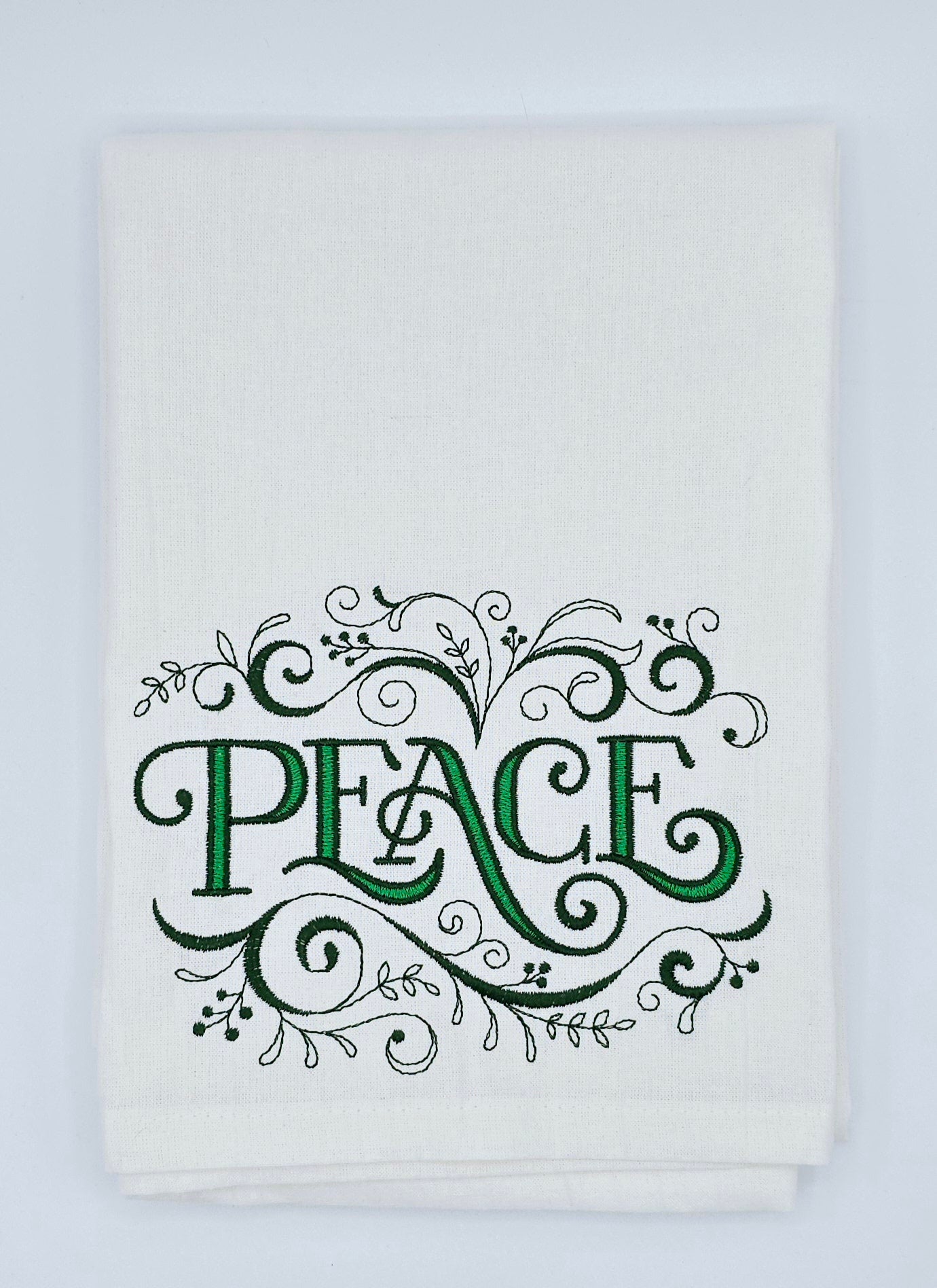 Merry-Peace-Joy Machine Embroidered Flour Sack Dish Towel