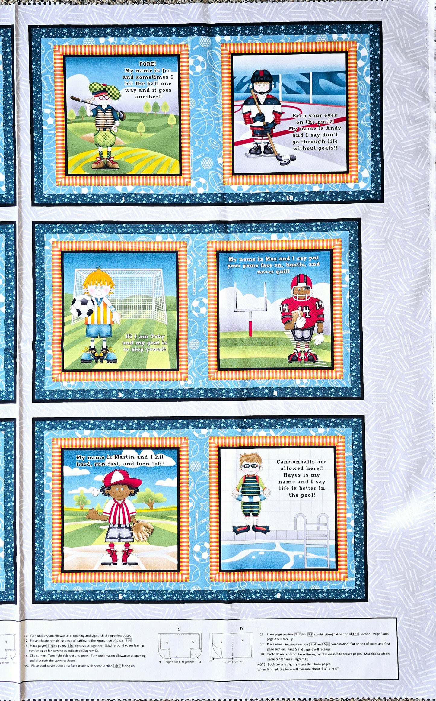 Henry Glass I Love Sports Book 1439P Fabric by the Panel