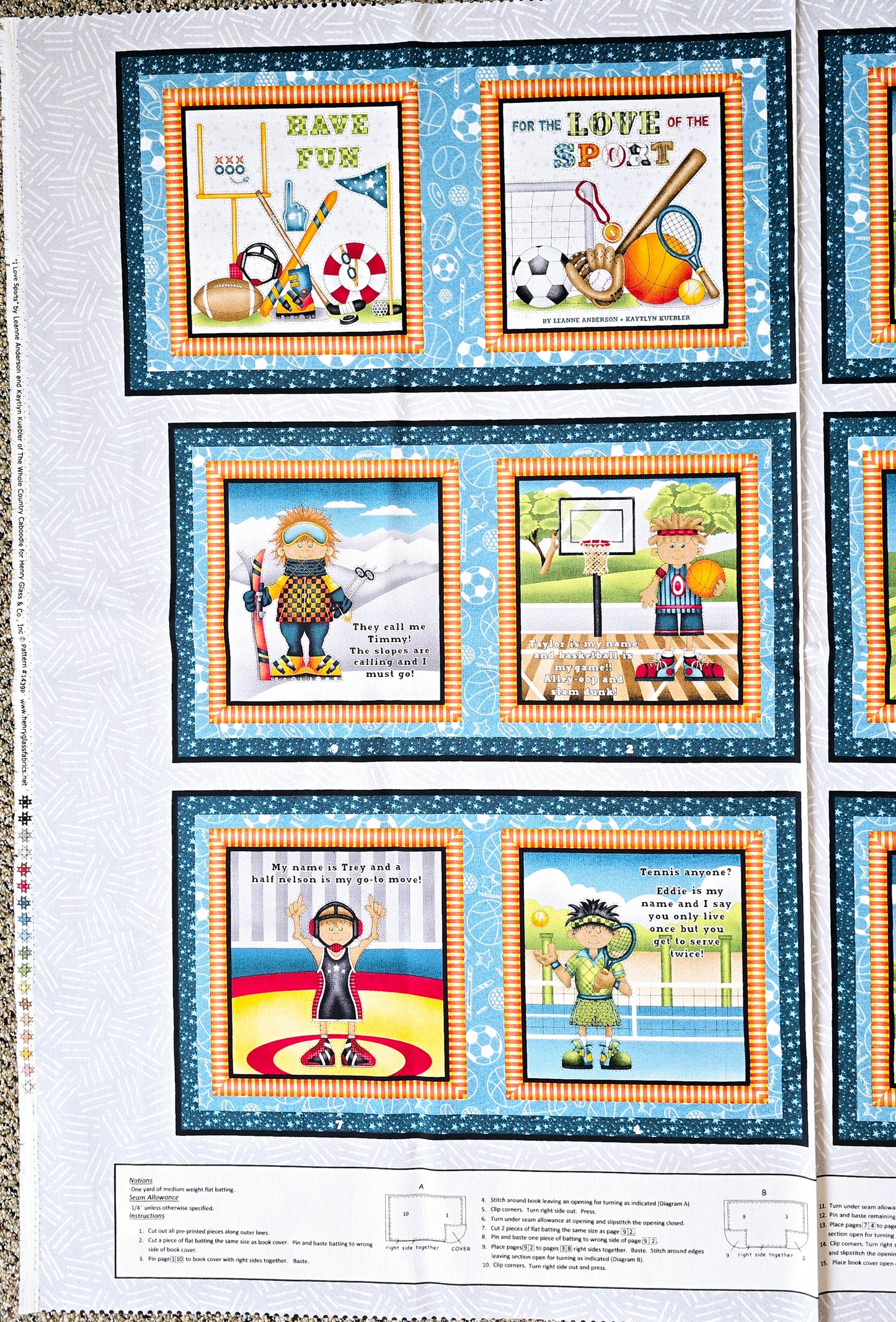 Henry Glass I Love Sports Book 1439P Fabric by the Panel