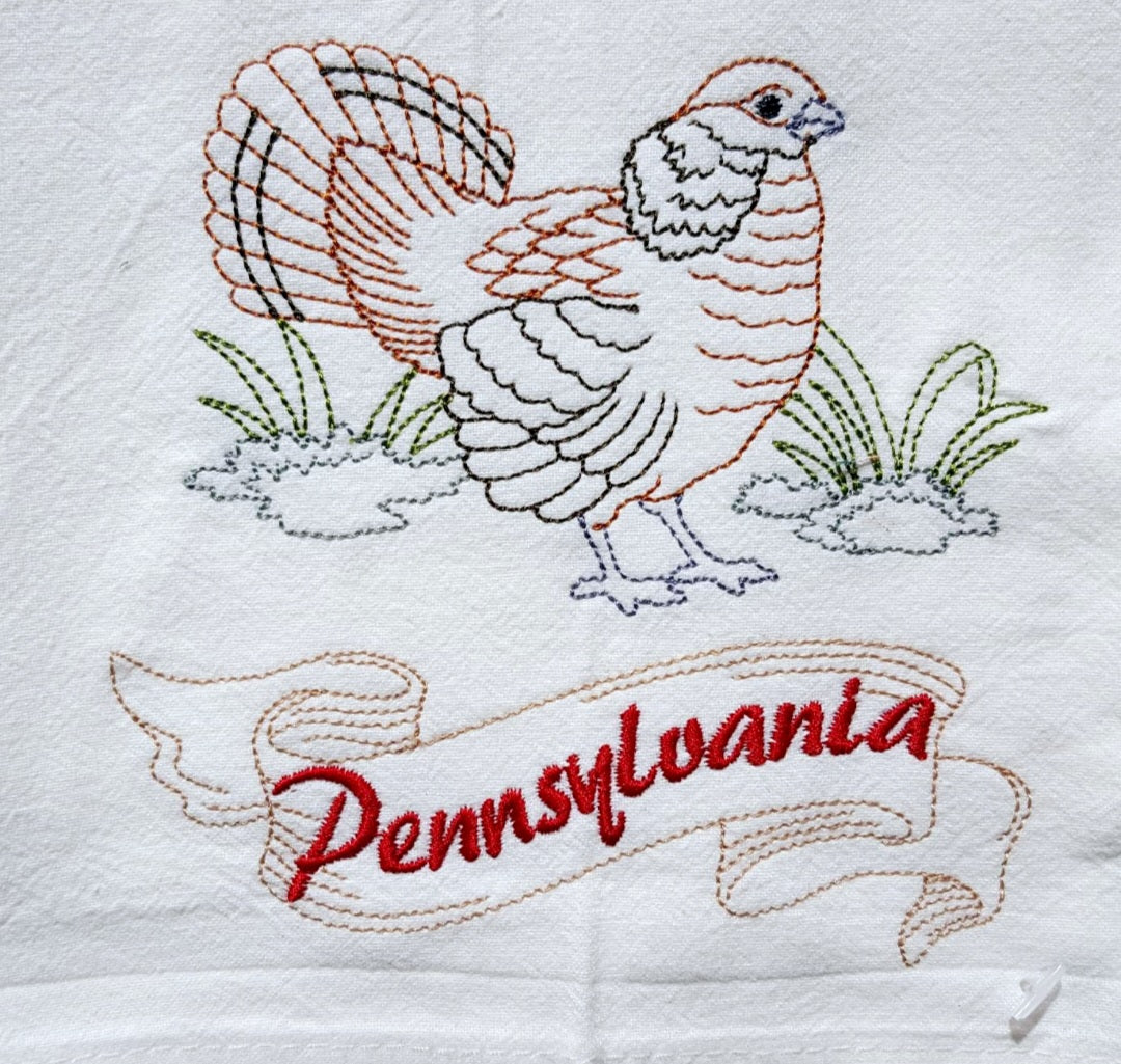 Pennsylvania State Bird Ruffed Grouse OR State Flower Mountain Laurel Machine Embroidered Flour Sack Dish Towels