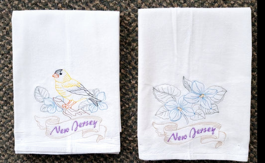 New Jersey State Bird Eastern Goldfinch OR State Flower Violet Machine Embroidered Flour Sack Dish Towels