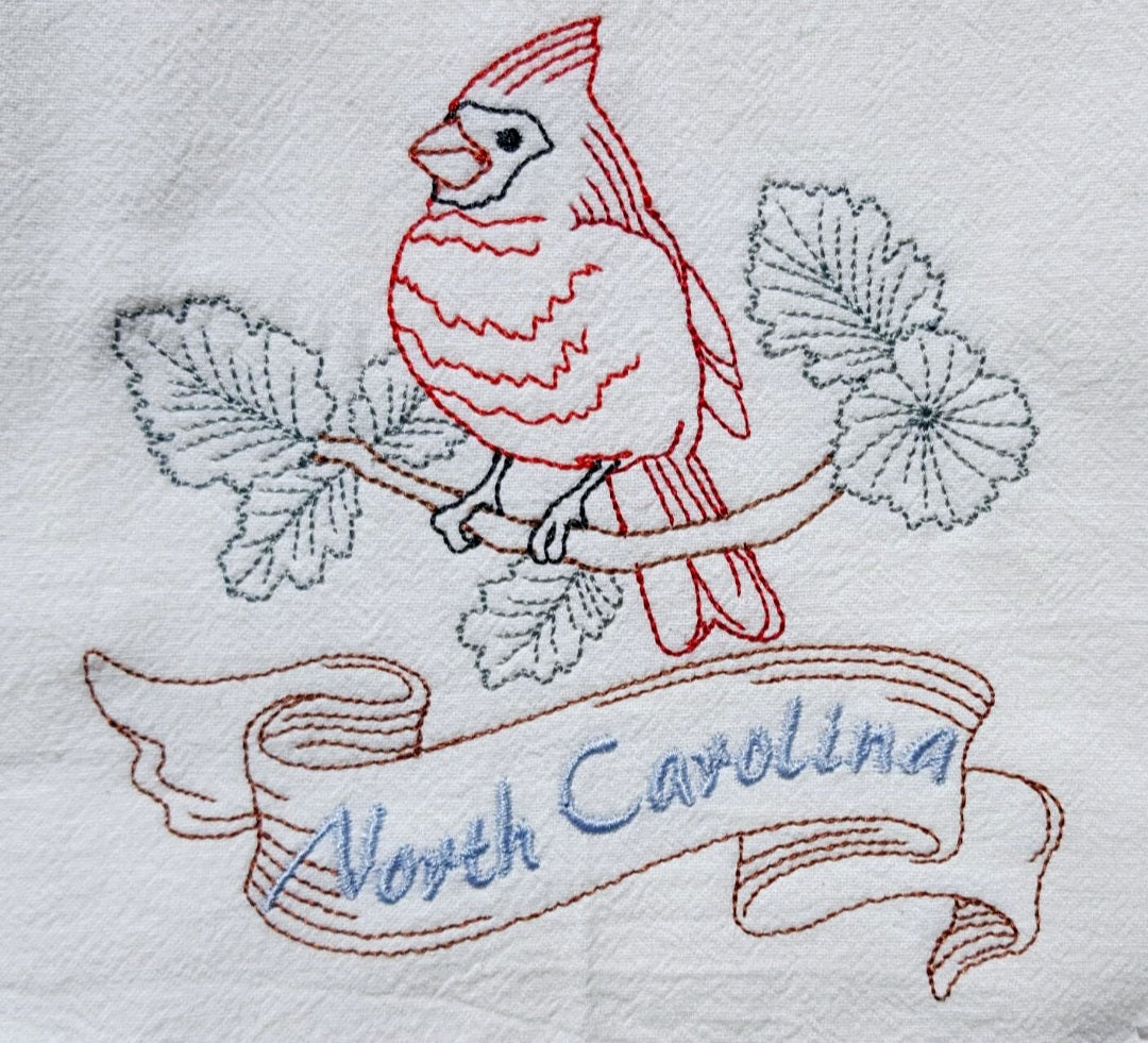 North Carolina State Bird Cardinal OR State Flower Dogwood Machine Embroidered Flour Sack Dish Towels