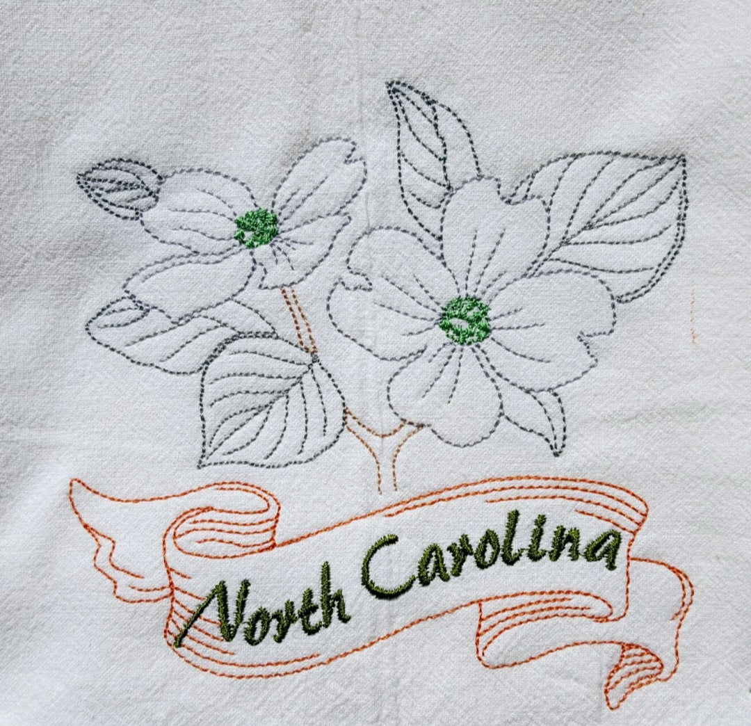 North Carolina State Bird Cardinal OR State Flower Dogwood Machine Embroidered Flour Sack Dish Towels