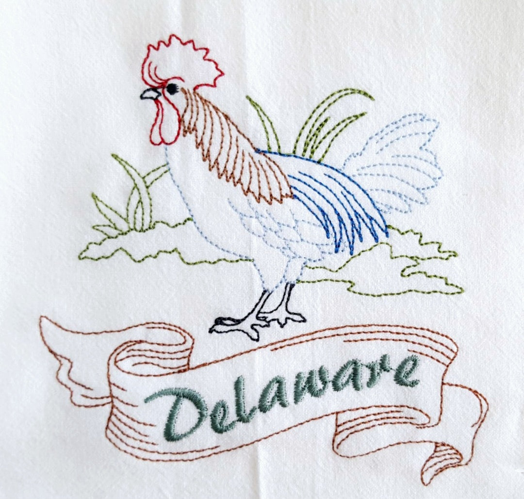 Delaware State Bird Blue Hen Chicken OR State Flower Peach Blossom Machine Embroidered Flour Sack Dish Towels