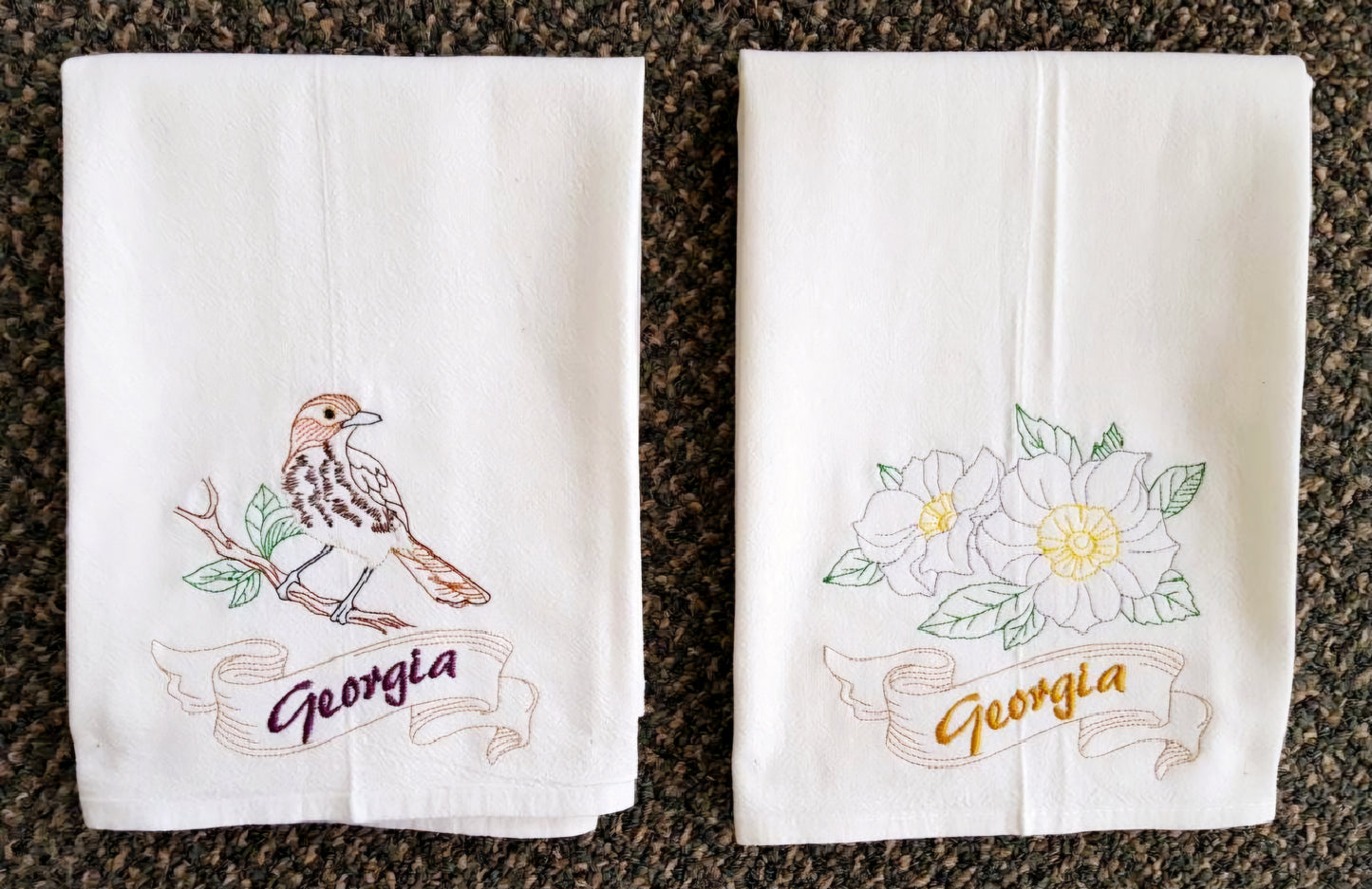 Georgia State Bird Brown Thrasher OR State Flower Cherokee Rose Flour Sack Towels