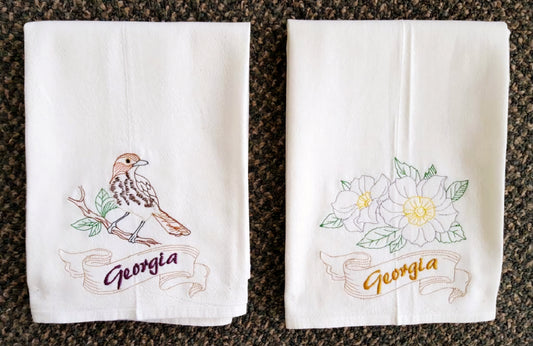 Georgia State Bird Brown Thrasher OR State Flower Cherokee Rose Flour Sack Towels