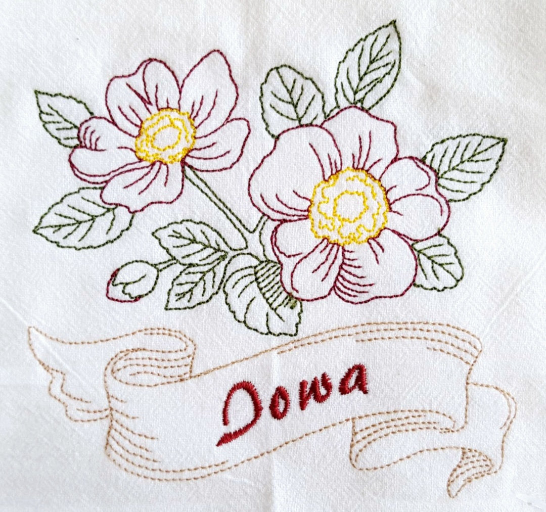 Iowa State Bird Eastern Goldfinch OR State Flower Prairie Rose Machine Embroidered Flour Sack Dish Towels