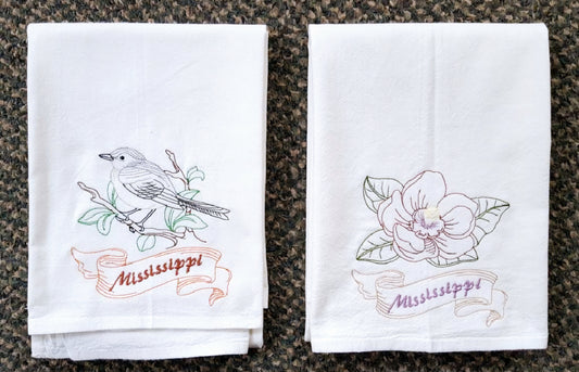 Mississippi State Bird Mockingbird OR State Flower Magnolia Flour Sack Towel