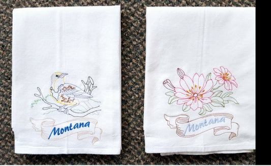 Montana State Bird Western Meadowlark OR State Flower Bitterroot Flour Sack Towels