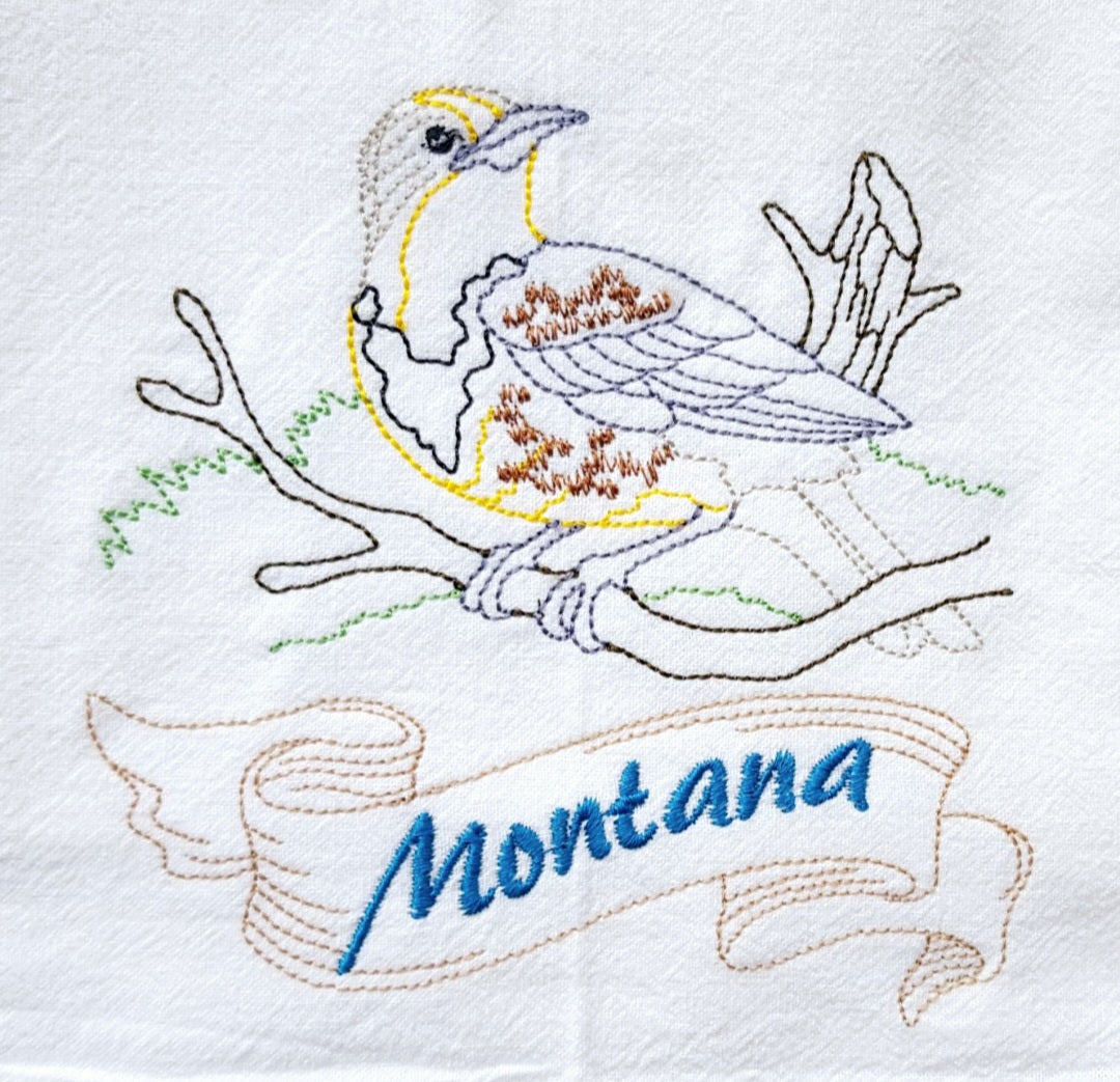 Montana State Bird Western Meadowlark OR State Flower Bitterroot Flour Sack Towels