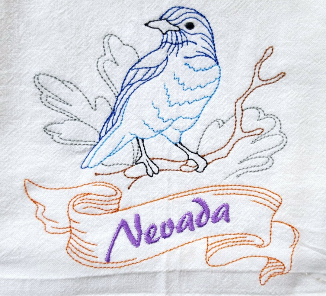 Nevada State Bird Mountain Bluebird OR State Flower Sagebrush Machine Embroidered Flour Sack Dish Towels