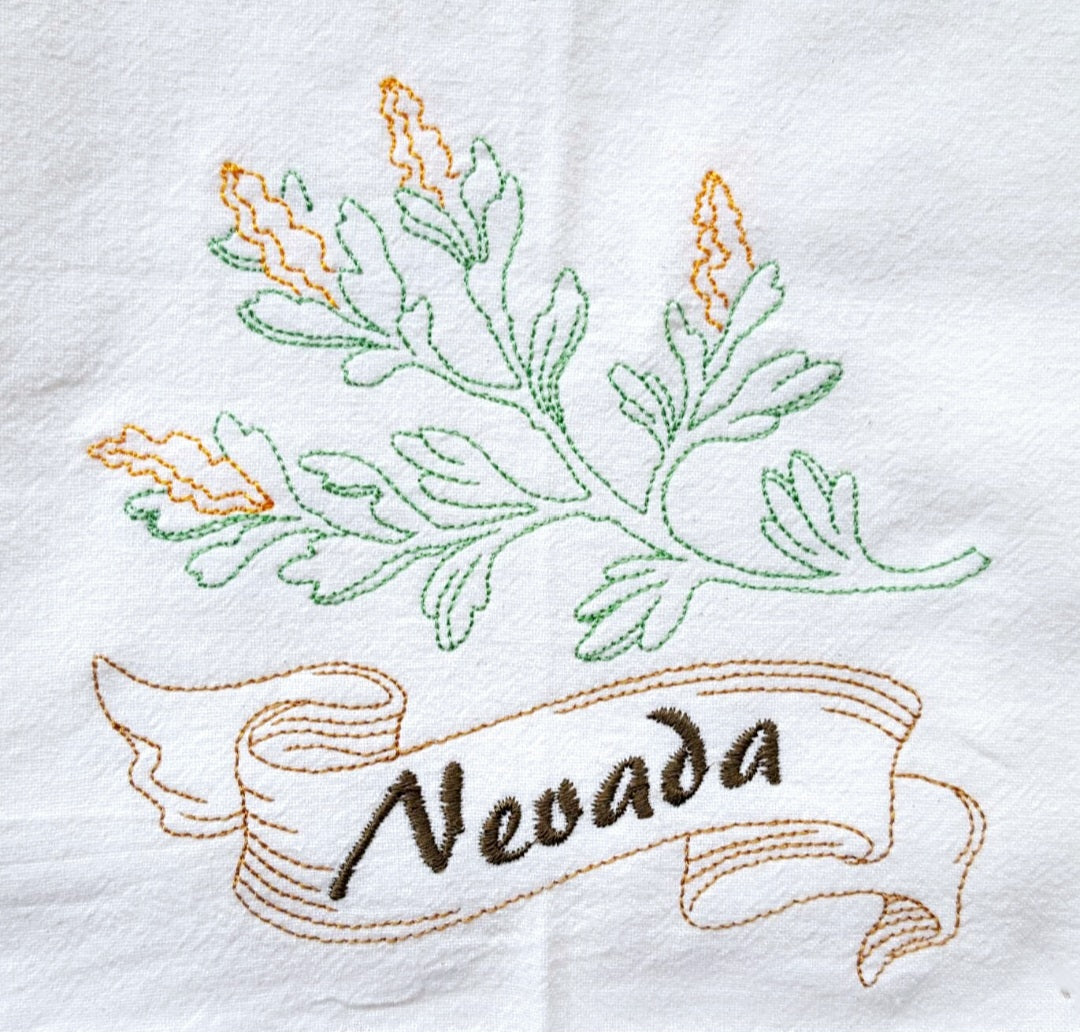 Nevada State Bird Mountain Bluebird OR State Flower Sagebrush Machine Embroidered Flour Sack Dish Towels