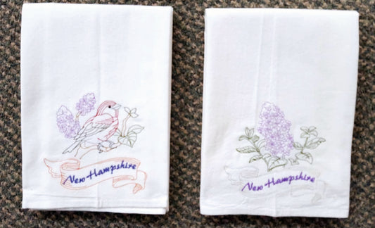 New Hampshire State Bird Purple Finch OR State Flower Purple Lilac Machine Embroidered Flour Sack Dish Towels