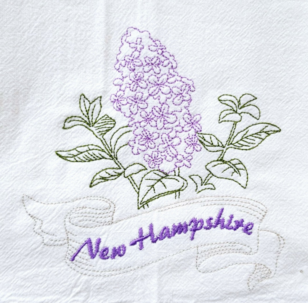 New Hampshire State Bird Purple Finch OR State Flower Purple Lilac Machine Embroidered Flour Sack Dish Towels