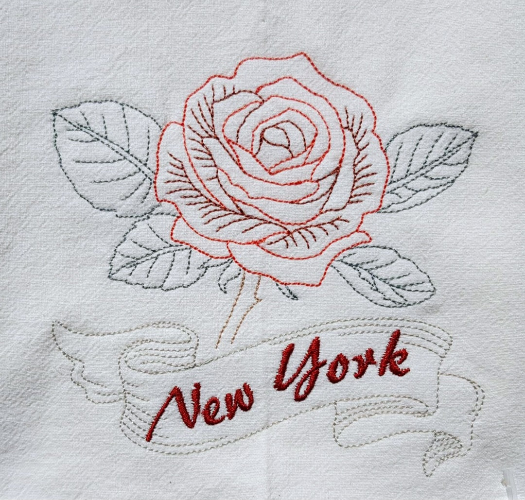 New York State Bird Bluebird OR State Flower Rose Machine Embroidered Flour Sack Dish Towels