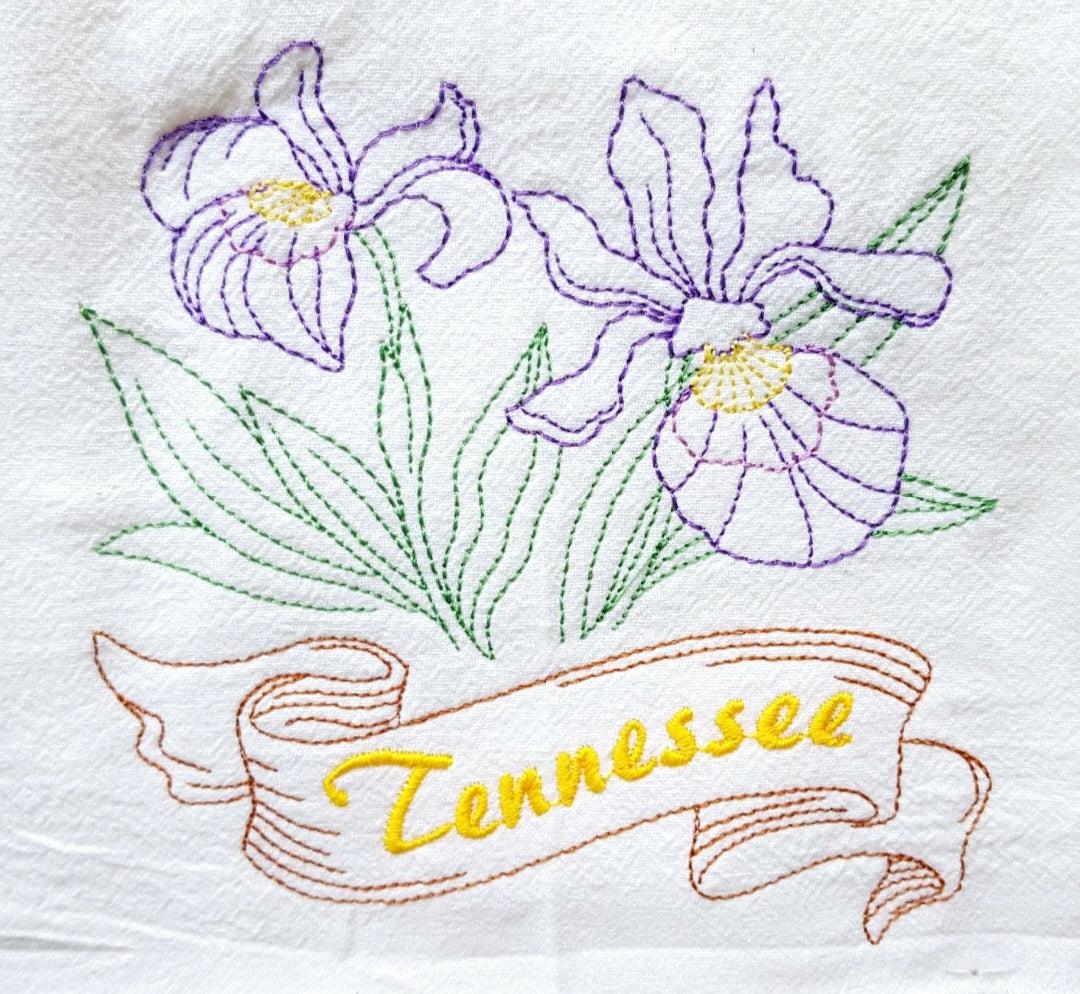 Tennessee State Bird Mockingbird OR State Flower Iris Machine Embroidered Flour Sack Dish Towels