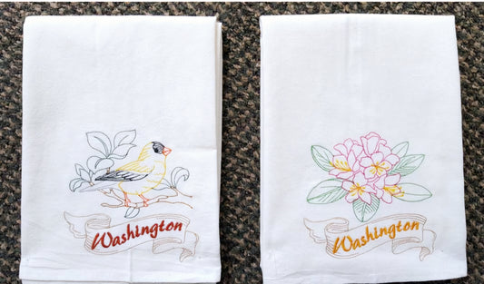 Washington State Bird Willow Goldfinch OR State Flower Rhododendron Flour Sack Towels