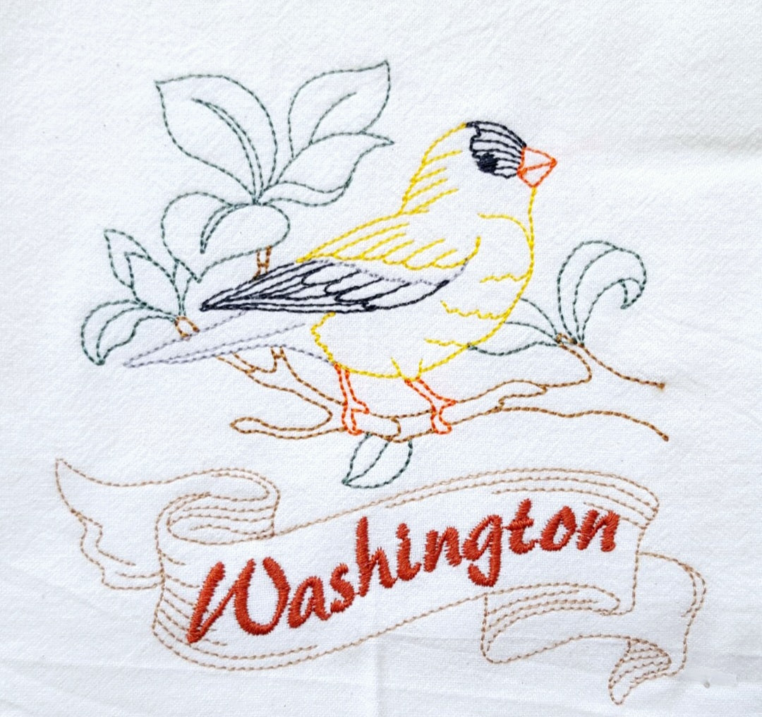 Washington State Bird Willow Goldfinch OR State Flower Rhododendron Flour Sack Towels