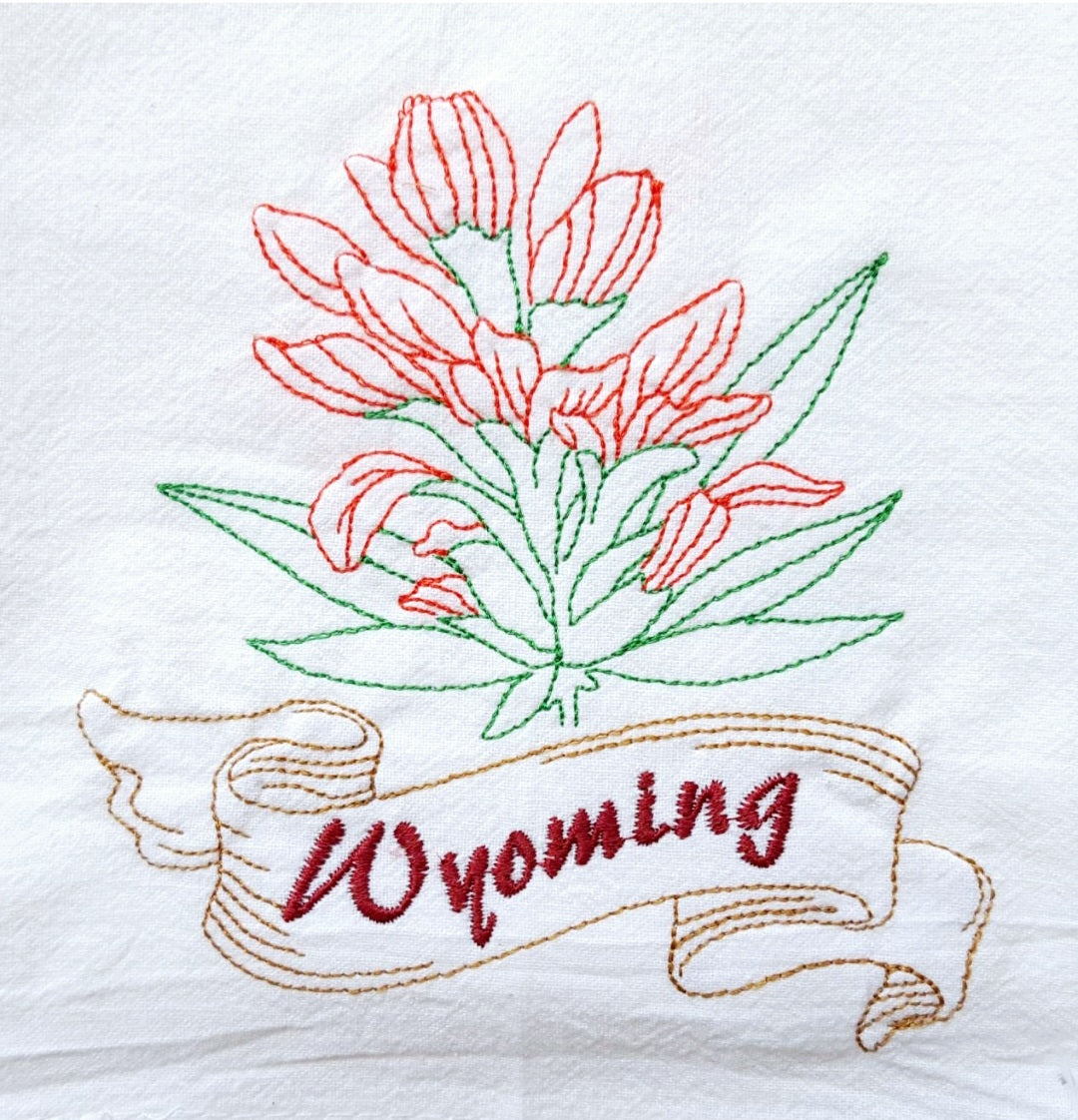 Wyoming State Bird Western Meadowlark OR State Flower Indian Paintbrush Machine Embroidered Flour Sack Dish Towels