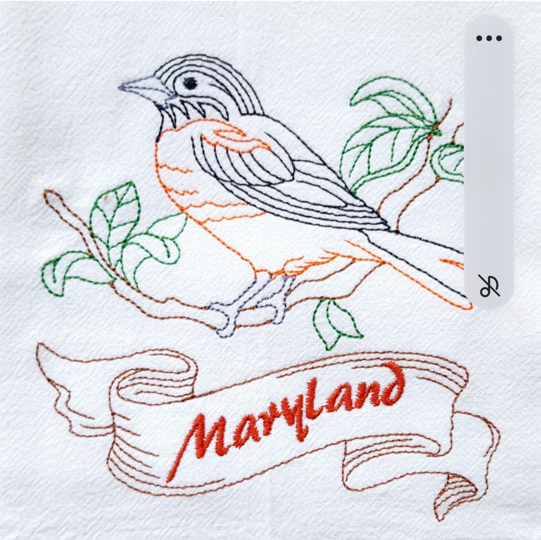 Maryland State Bird Baltimore Oriole OR State Flower Black Eyed Susan Machine Embroidered Flour Sack Dish Towels