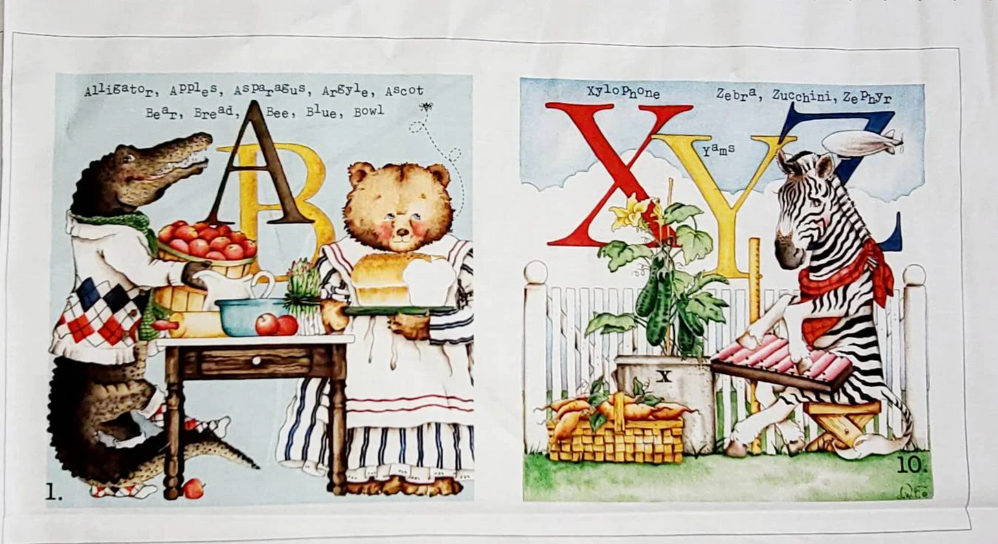 Riley Blake Hungry Animal Alphabet Book P10189R Fabric by the Panel