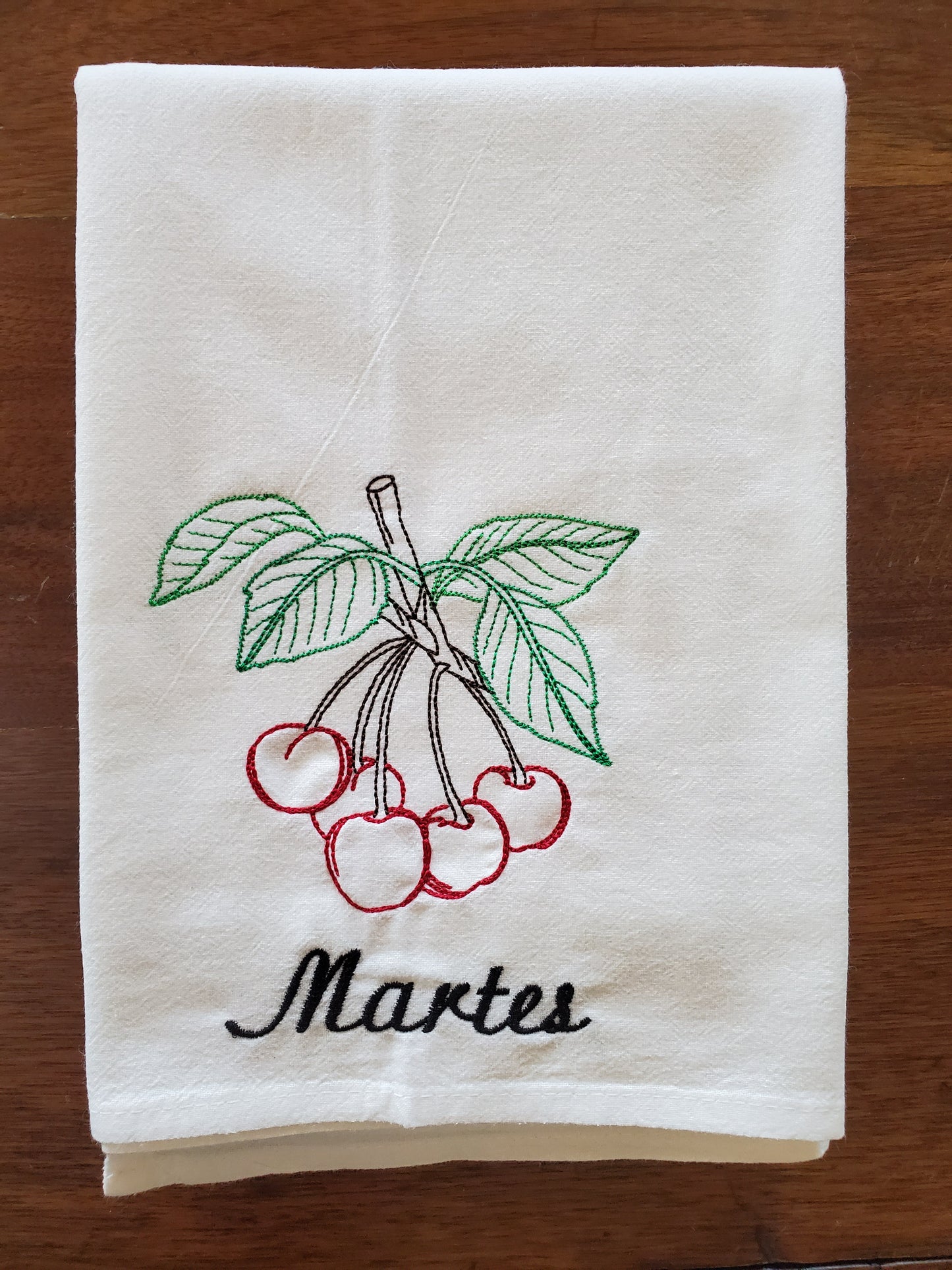 Vintage Fruit Days of the Week SPANISH Machine Embroidered Flour Sack Dish Towels