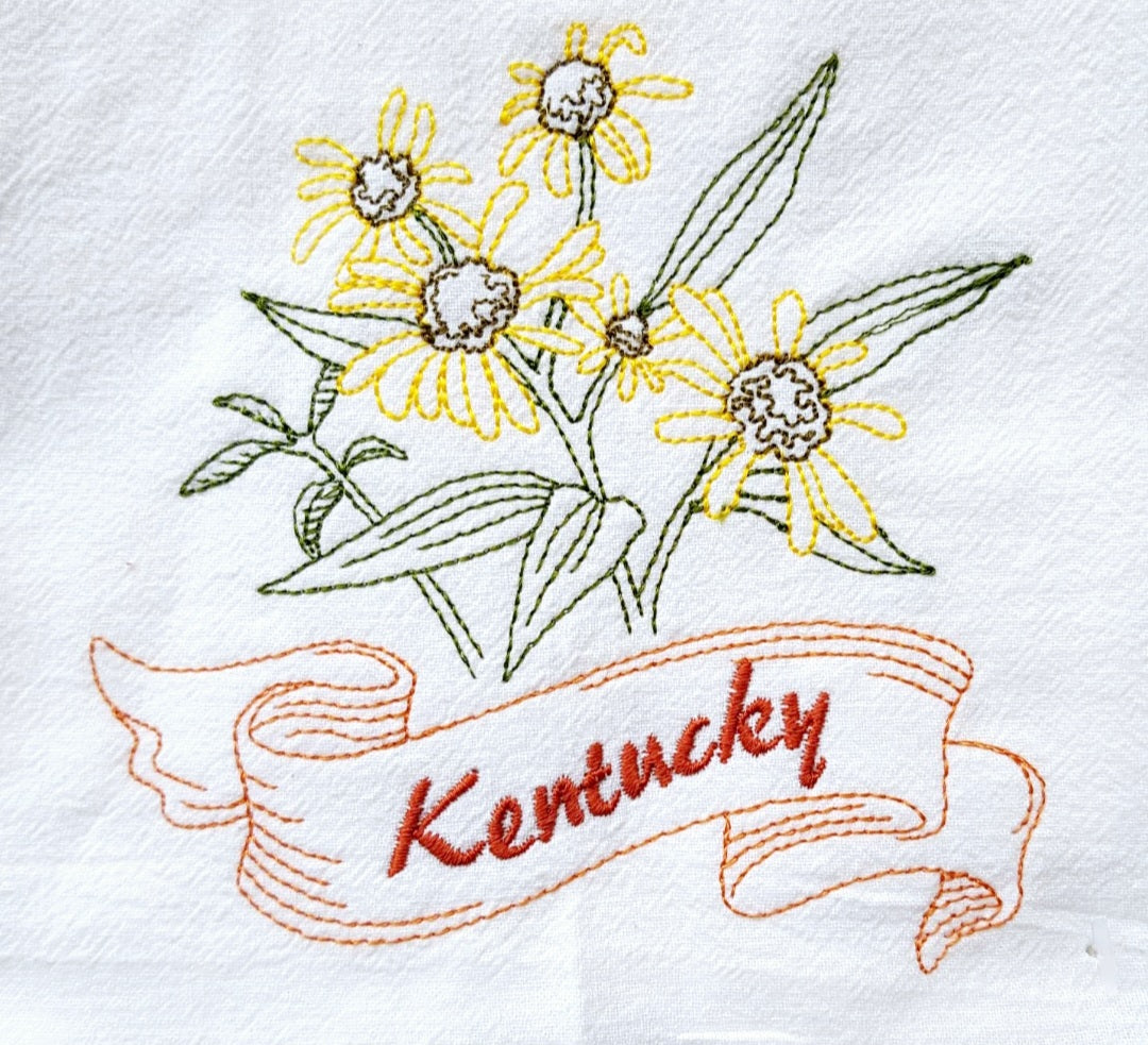 Kentucky State Bird Cardinal OR State Flower Goldenrod Machine Embroidered Flour Sack Dish Towel