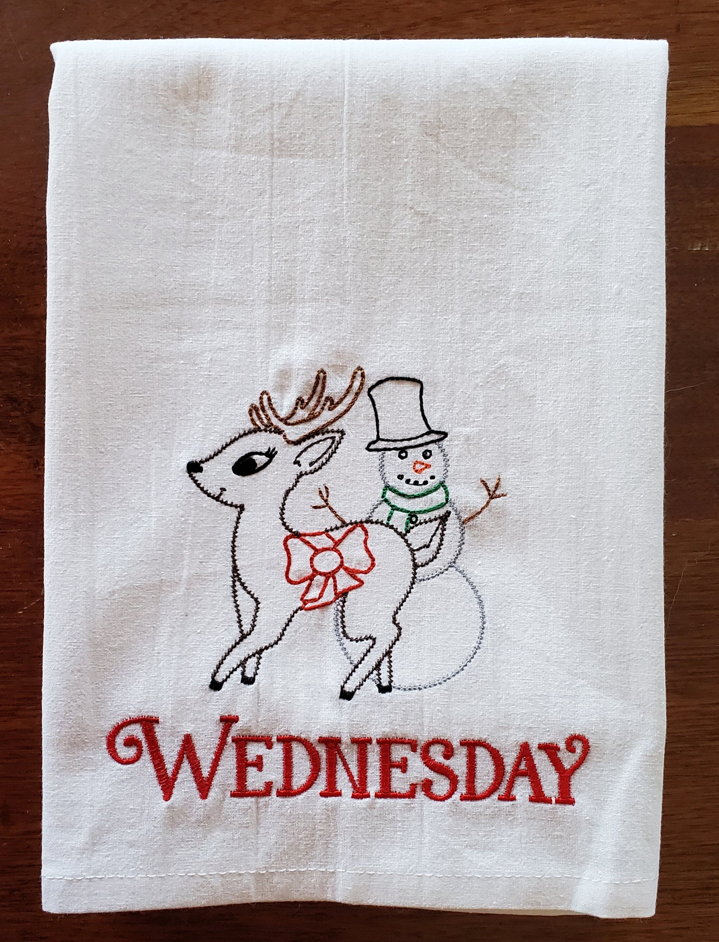 Christmas Retro Reindeer Days of the Week Embroidered Flour Sack Towels