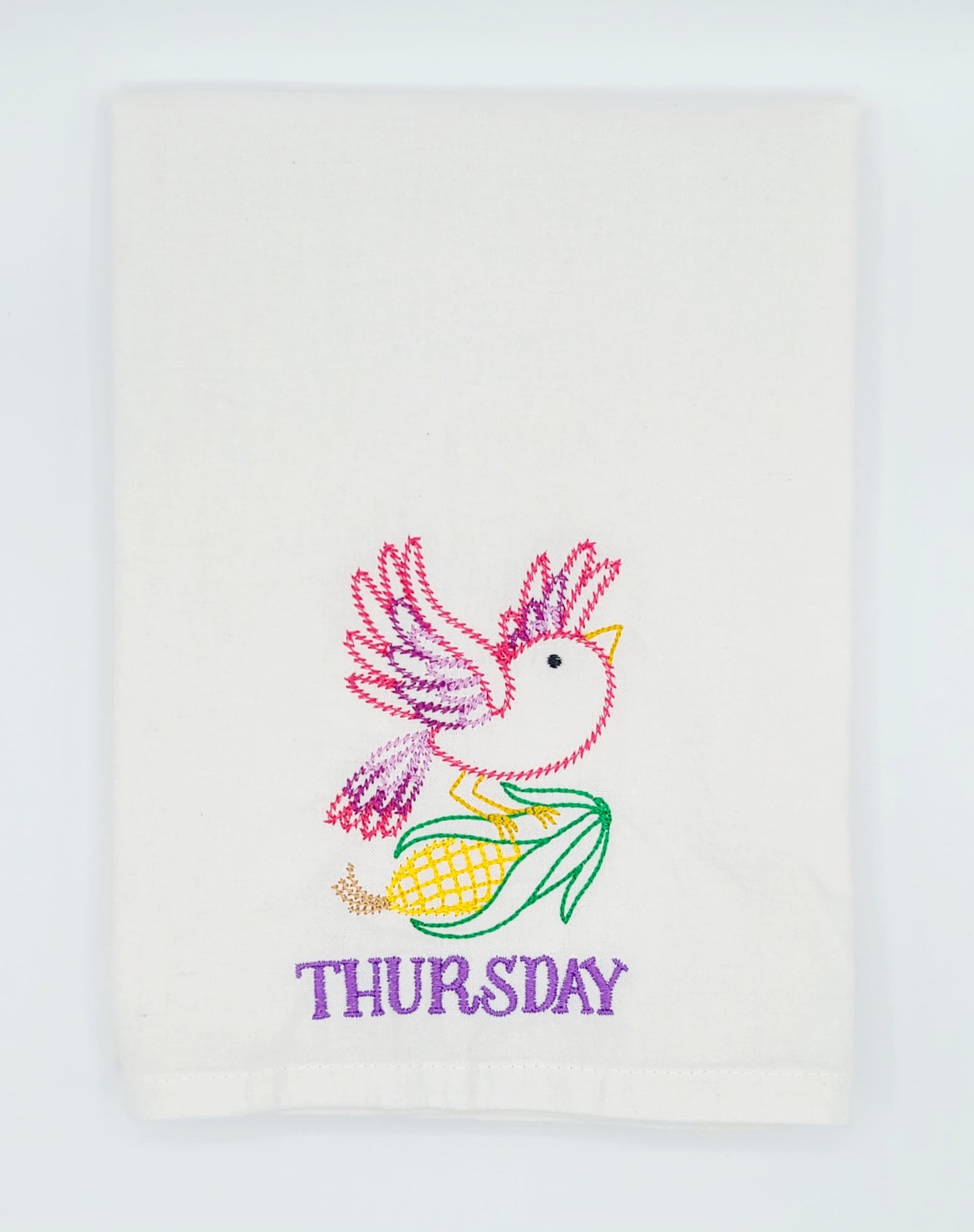 Birds and Vegetables Days of the Week Embroidered Flour Sack Towels