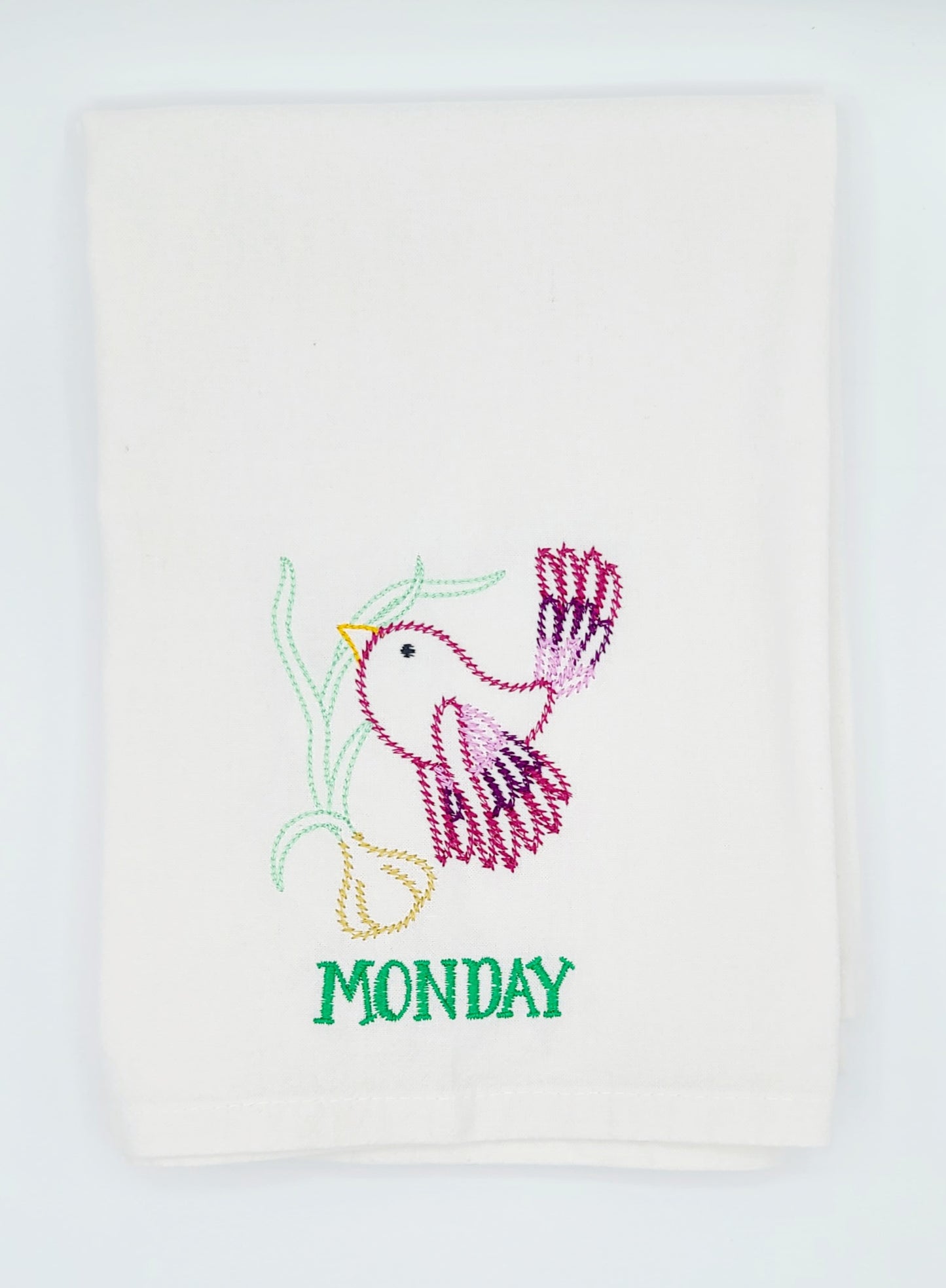 Birds and Vegetables Days of the Week Embroidered Flour Sack Towels