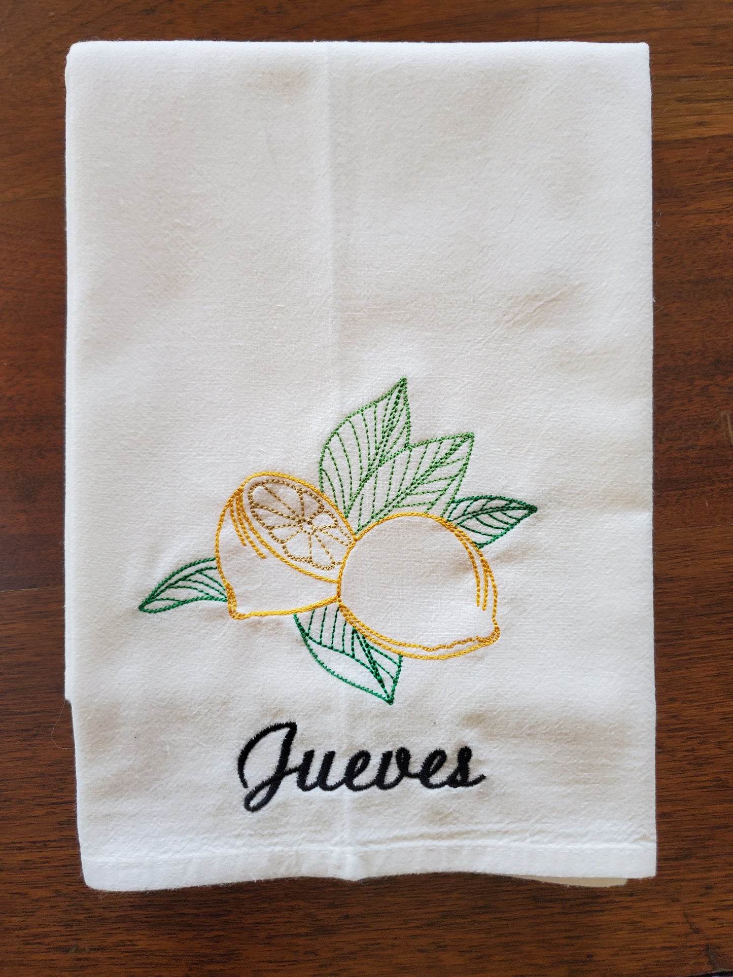 Vintage Fruit Days of the Week SPANISH Machine Embroidered Flour Sack Dish Towels