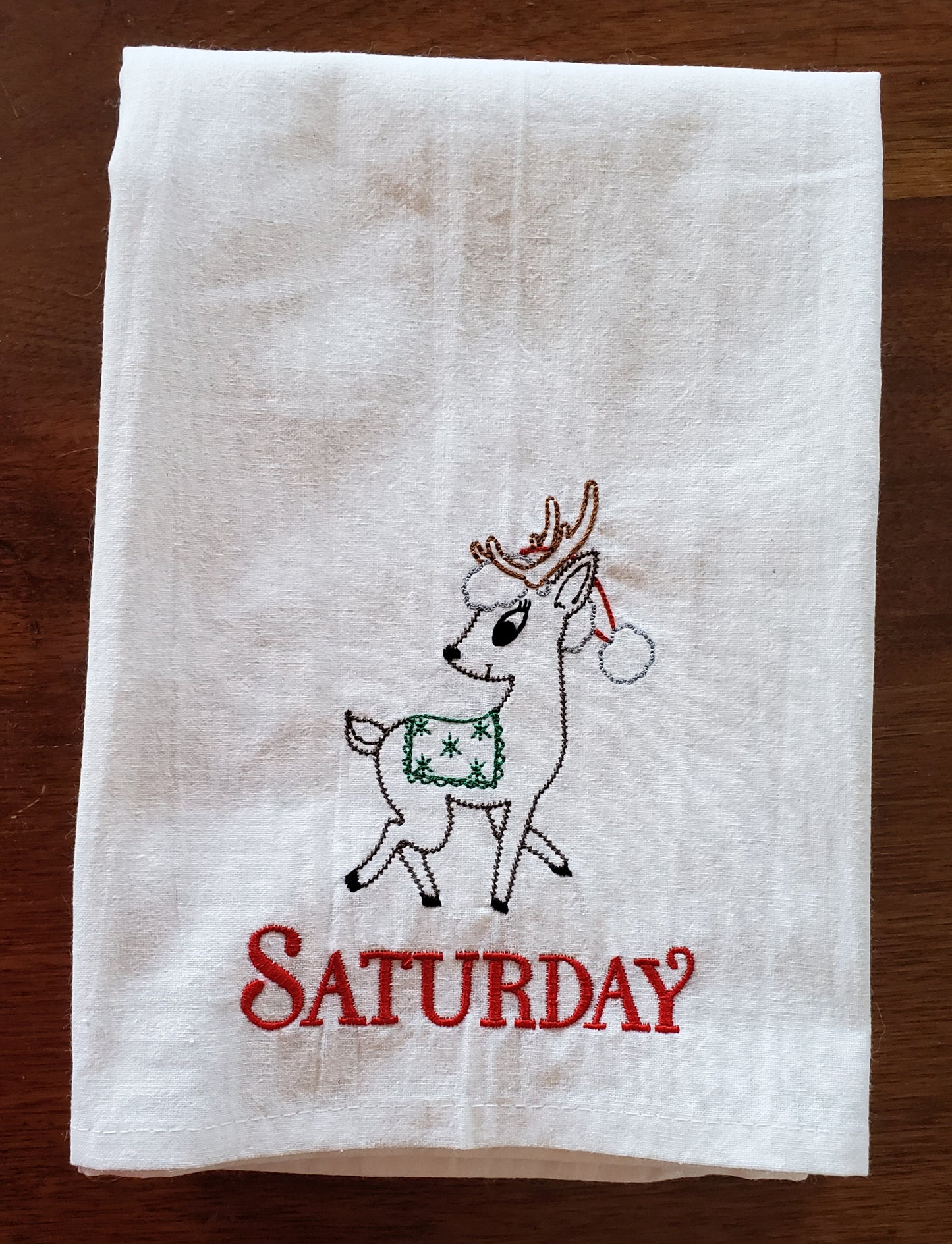 Christmas Retro Reindeer Days of the Week Embroidered Flour Sack Towels