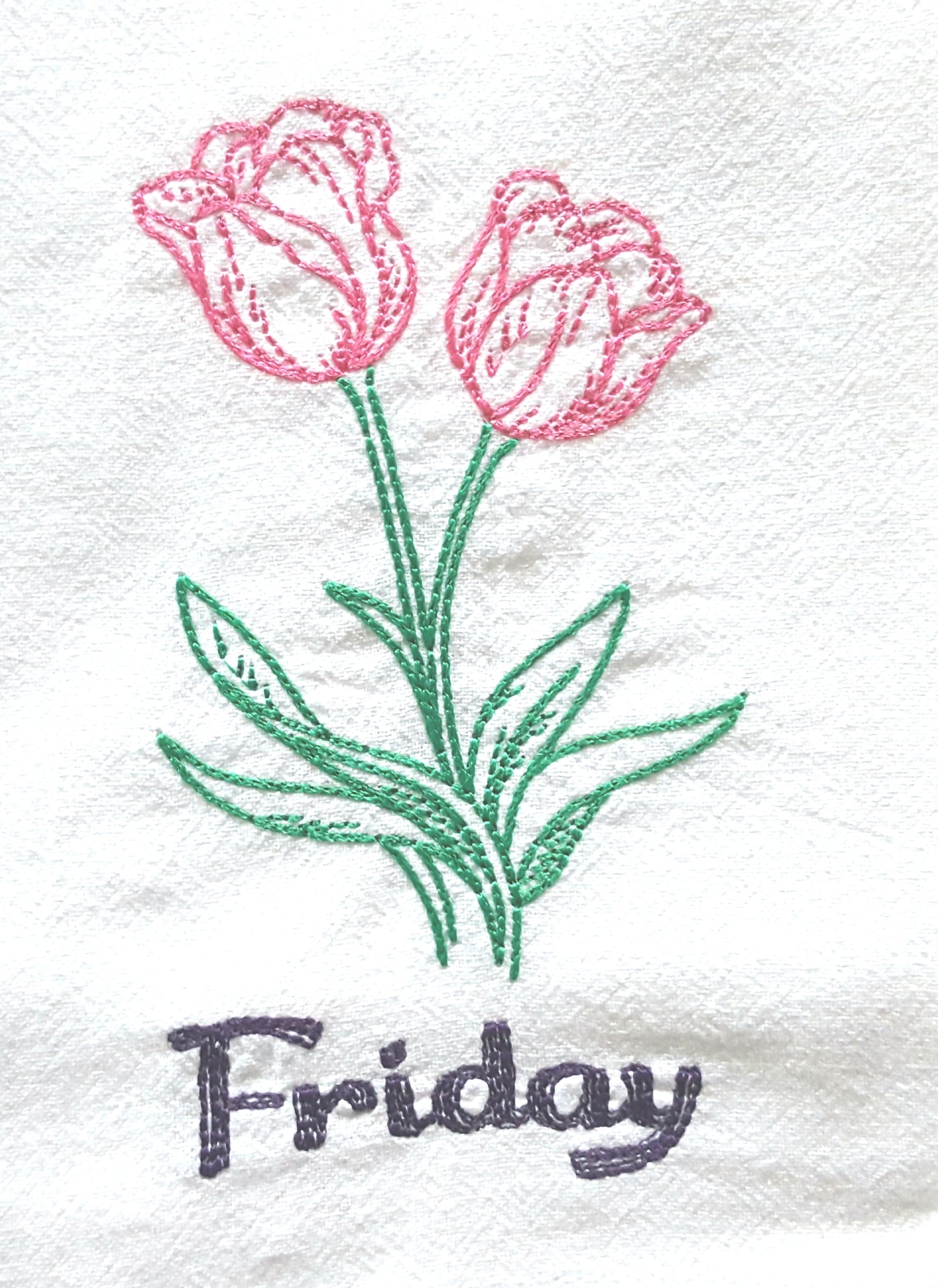 Vintage Flowers Days of the Week Machine Embroidered Flour Sack Dish Towels