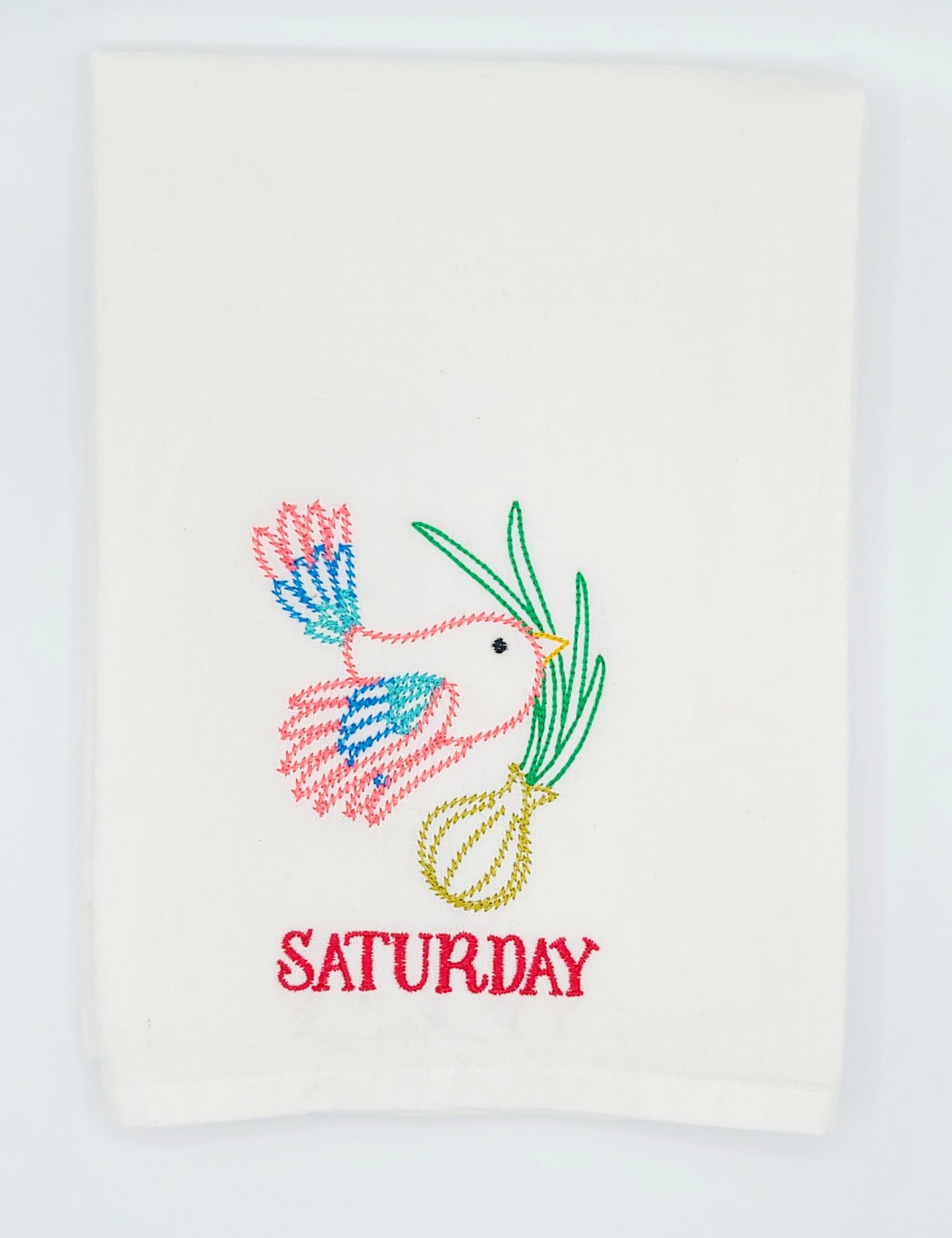 Birds and Vegetables Days of the Week Embroidered Flour Sack Towels