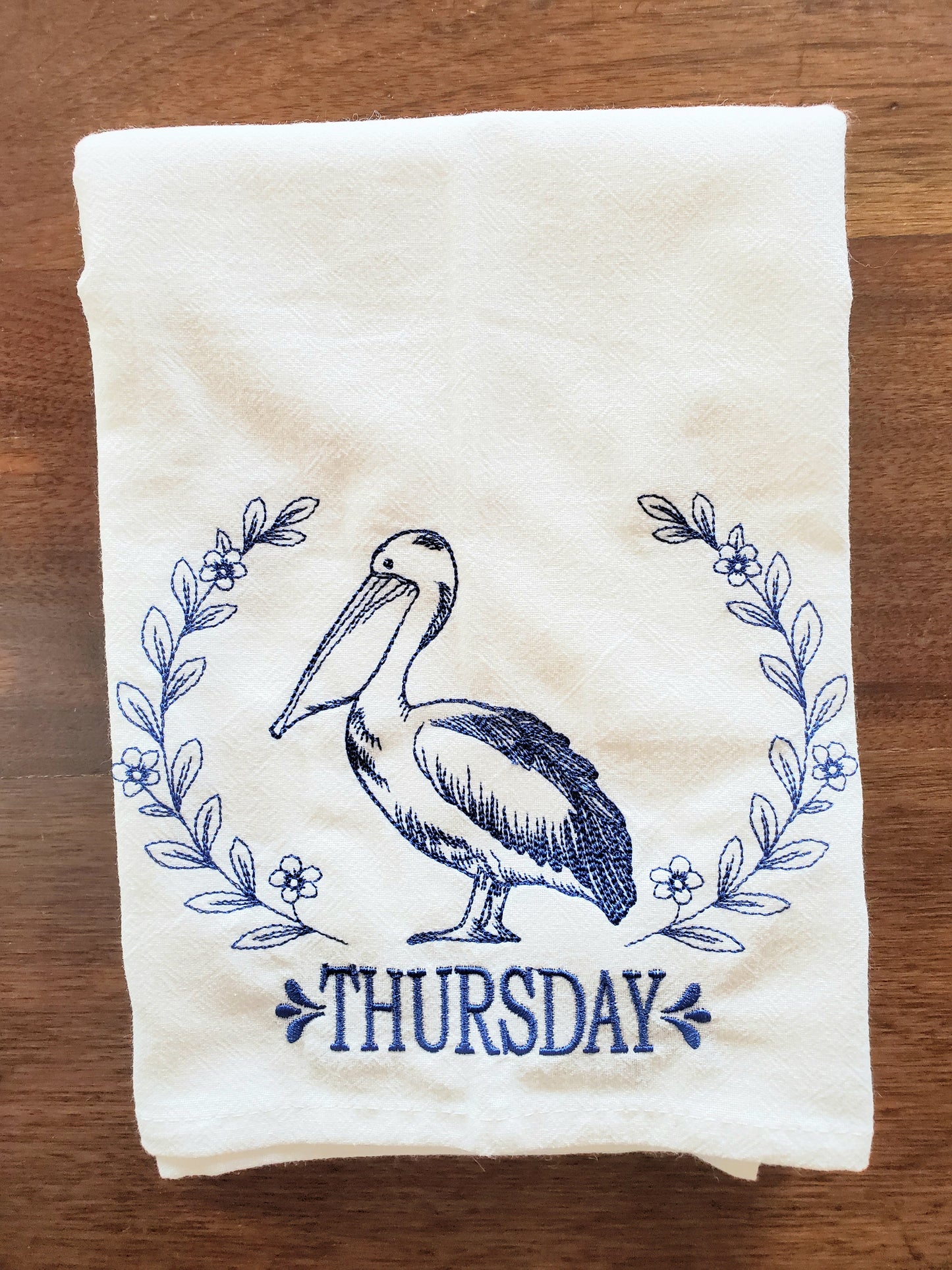 Coastal Creatures Days of the Week Machine Embroidered Flour Sack Dish Towels