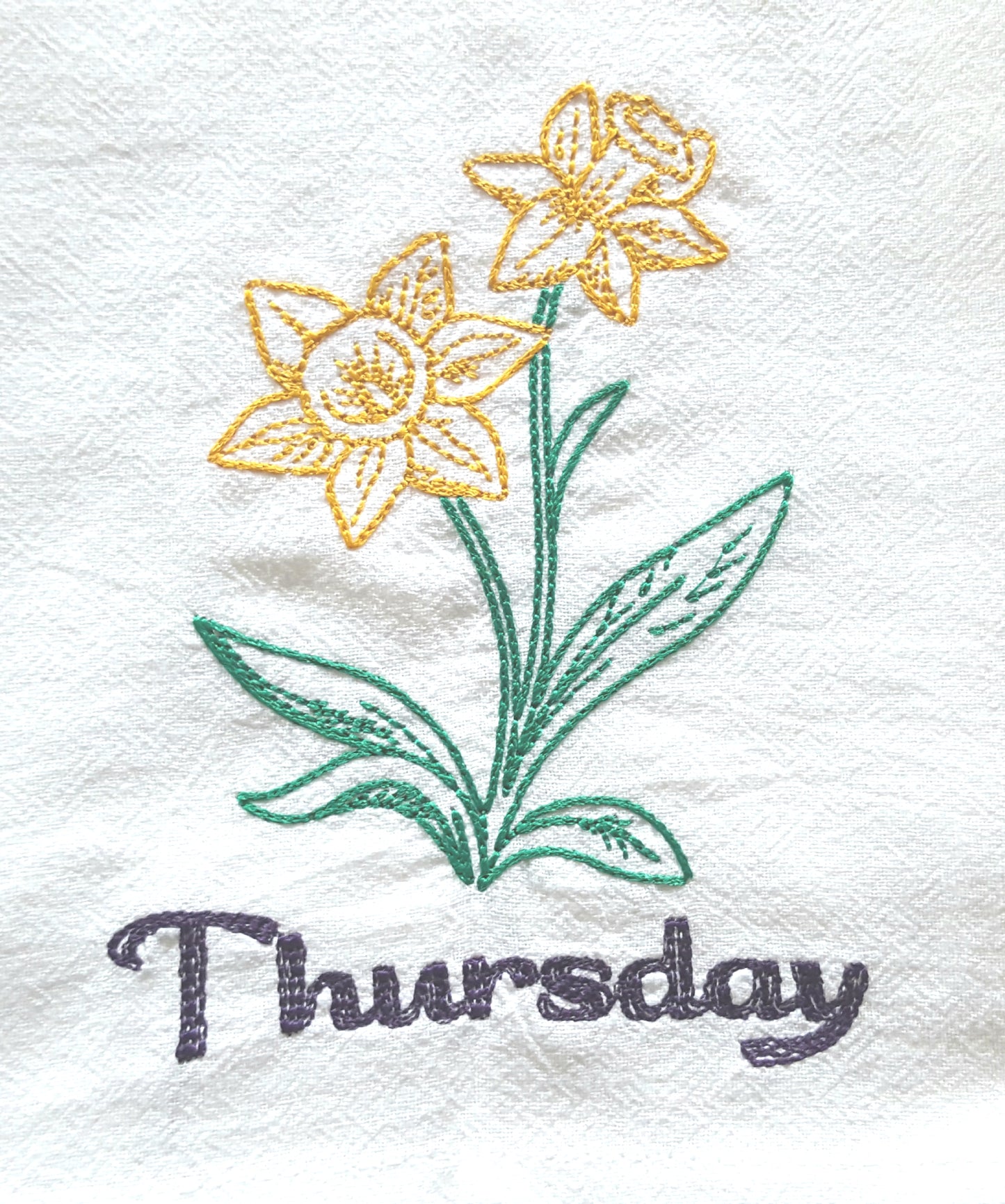 Vintage Flowers Days of the Week Machine Embroidered Flour Sack Dish Towels