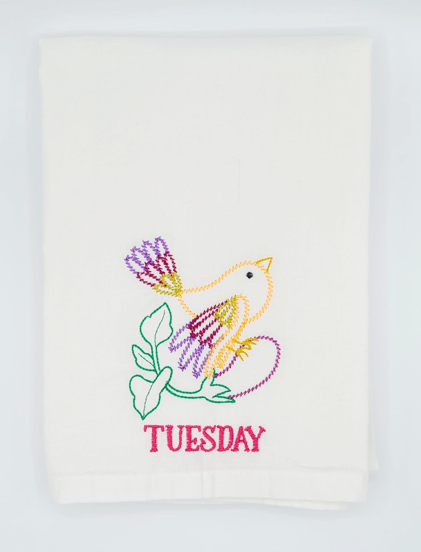 Birds and Vegetables Days of the Week Embroidered Flour Sack Towels