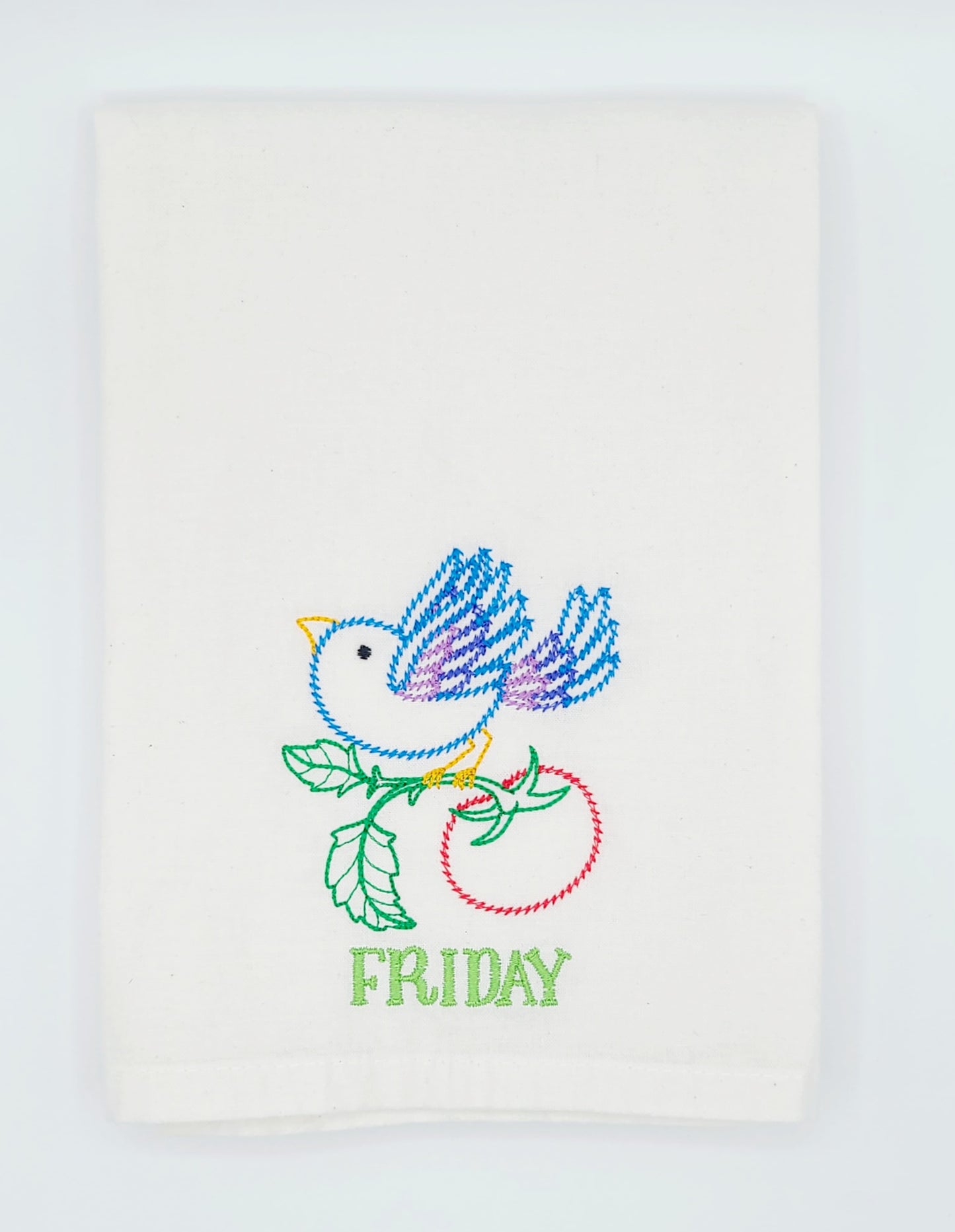 Birds and Vegetables Days of the Week Embroidered Flour Sack Towels