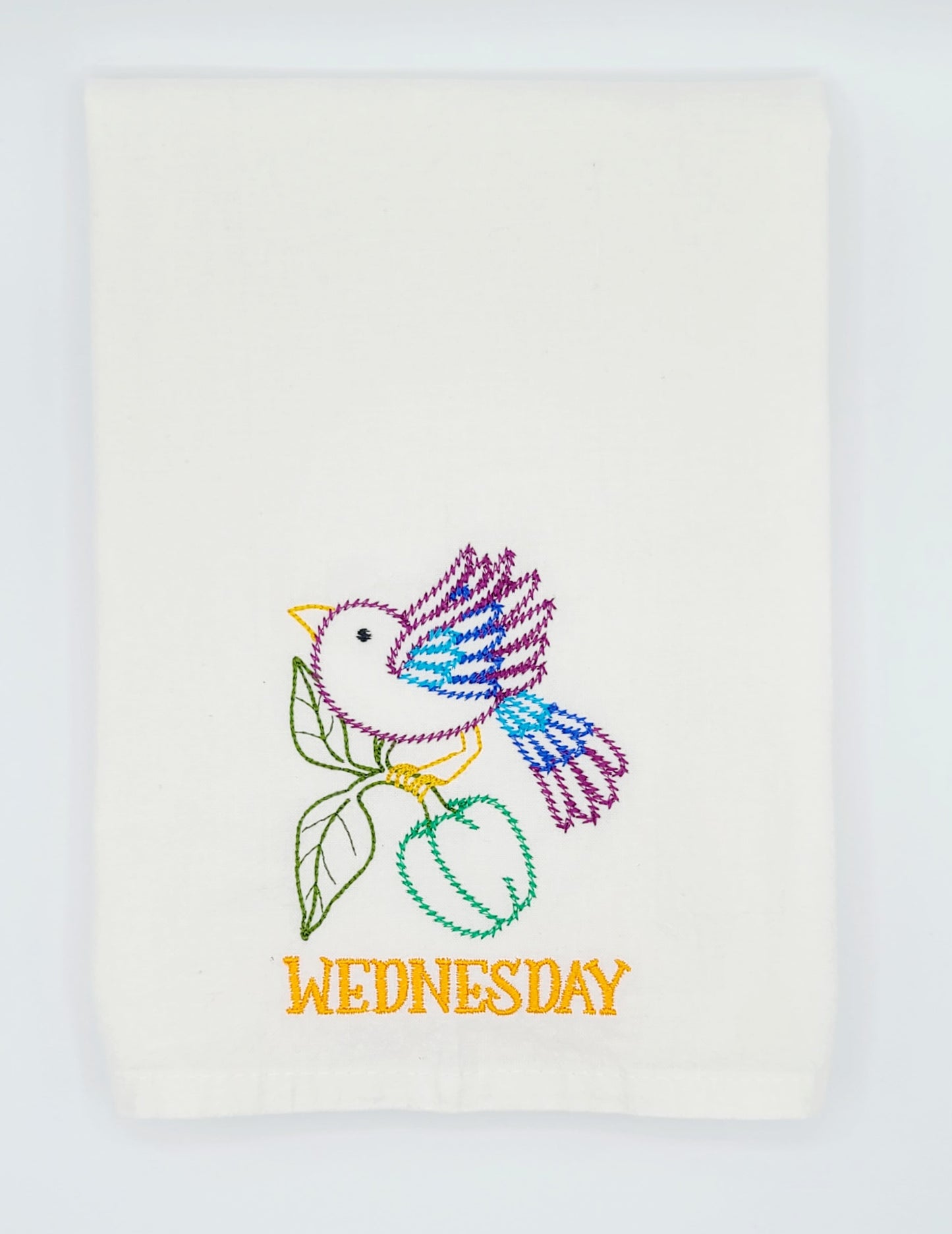 Birds and Vegetables Days of the Week Embroidered Flour Sack Towels