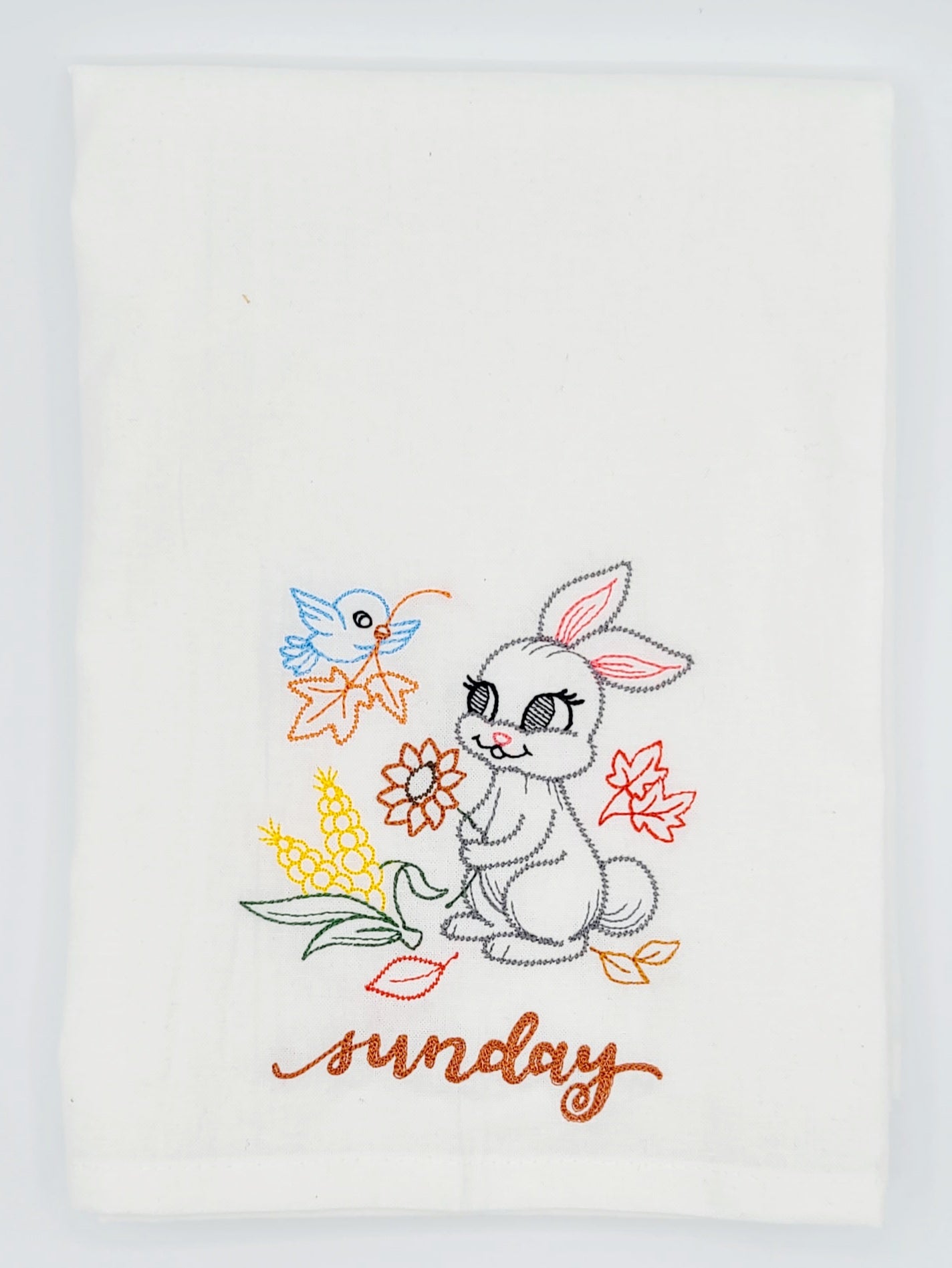 Autumn Woodland Pals Days of the Week Machine Embroidered Flour Sack Dish Towels