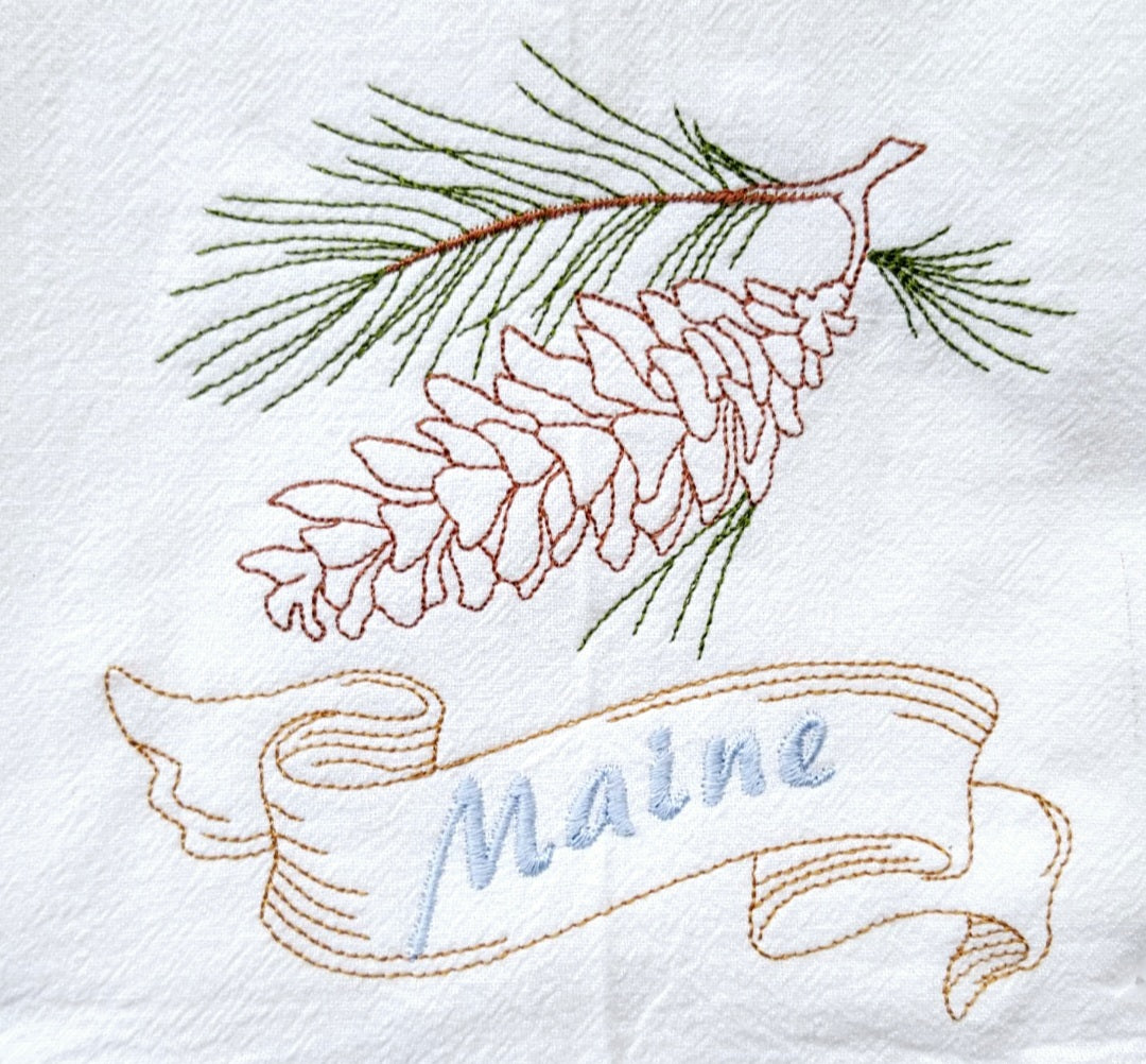 Maine State Bird Chickadee OR State Flower White Pine Cone and Tassel Flour Sack Towels