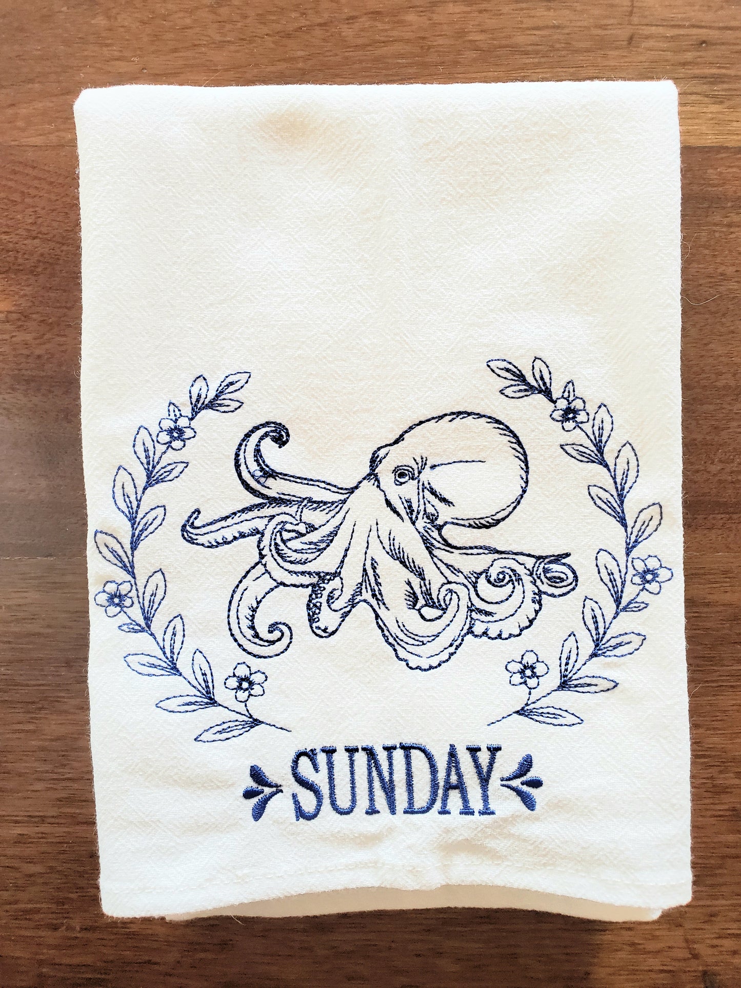 Coastal Creatures Days of the Week Machine Embroidered Flour Sack Dish Towels